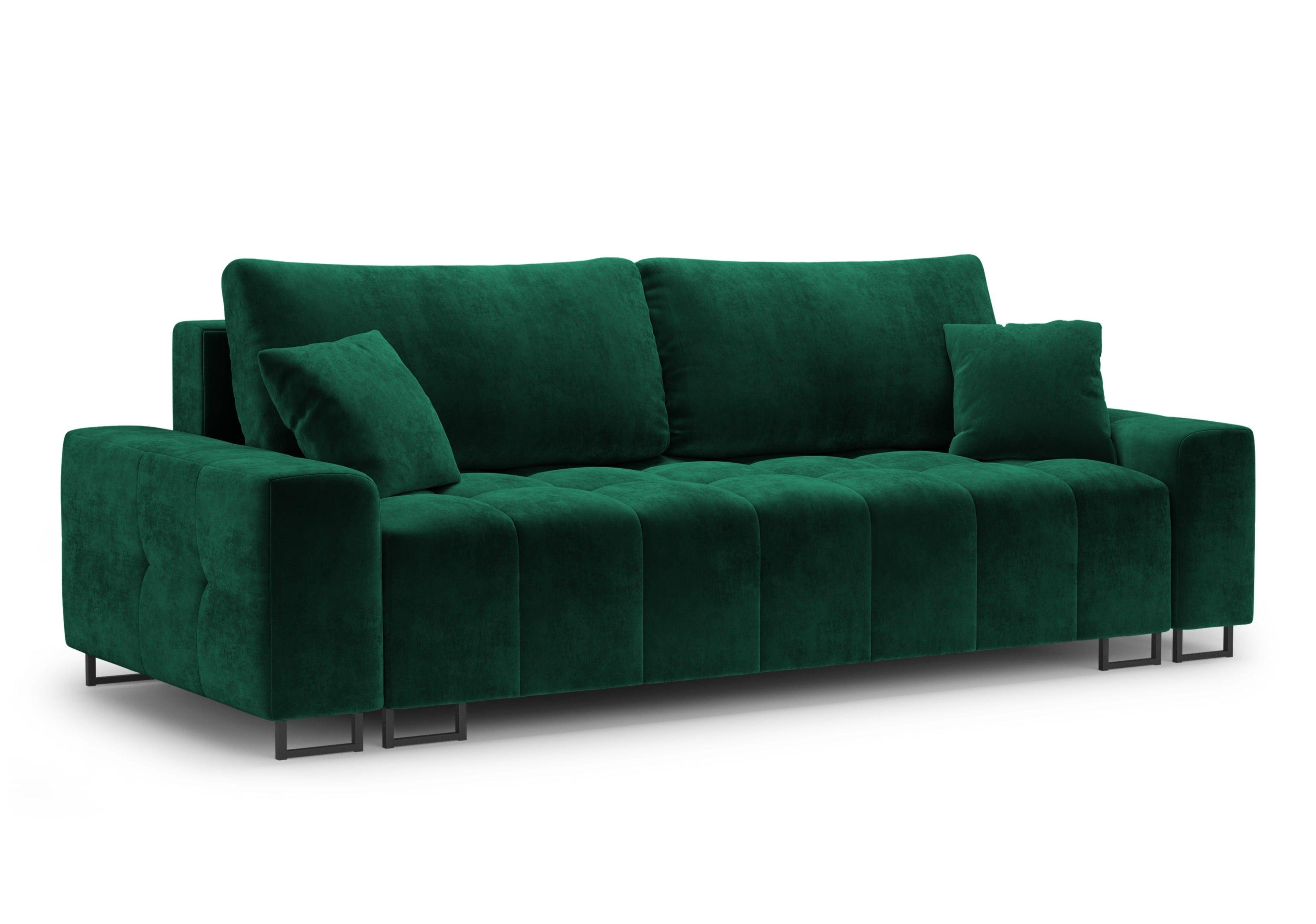 Sofa aksamitna z funkcją spania BYRON butelkowa zieleń, Micadoni, Eye on Design