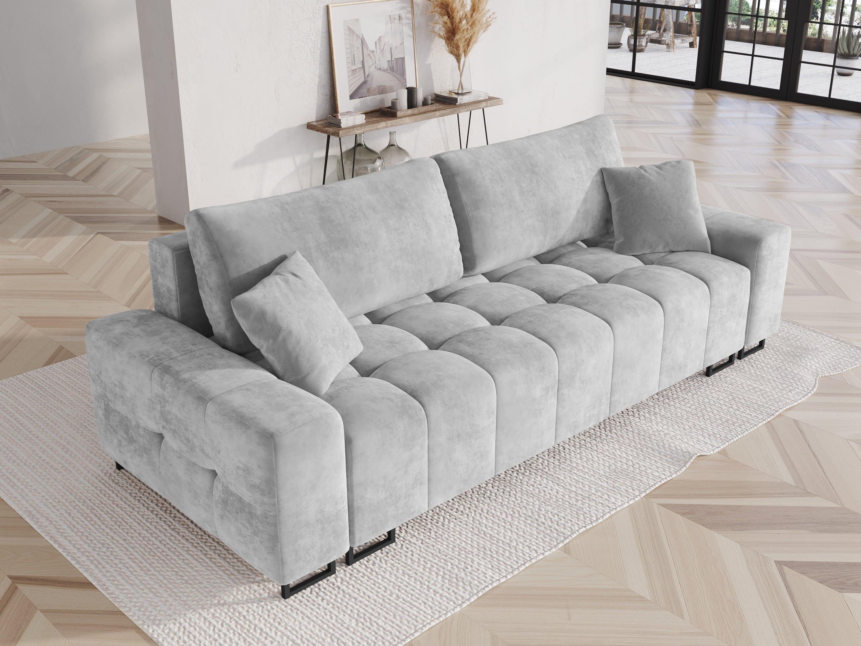 Sofa aksamitna z funkcją spania BYRON jasnoszary, Micadoni, Eye on Design