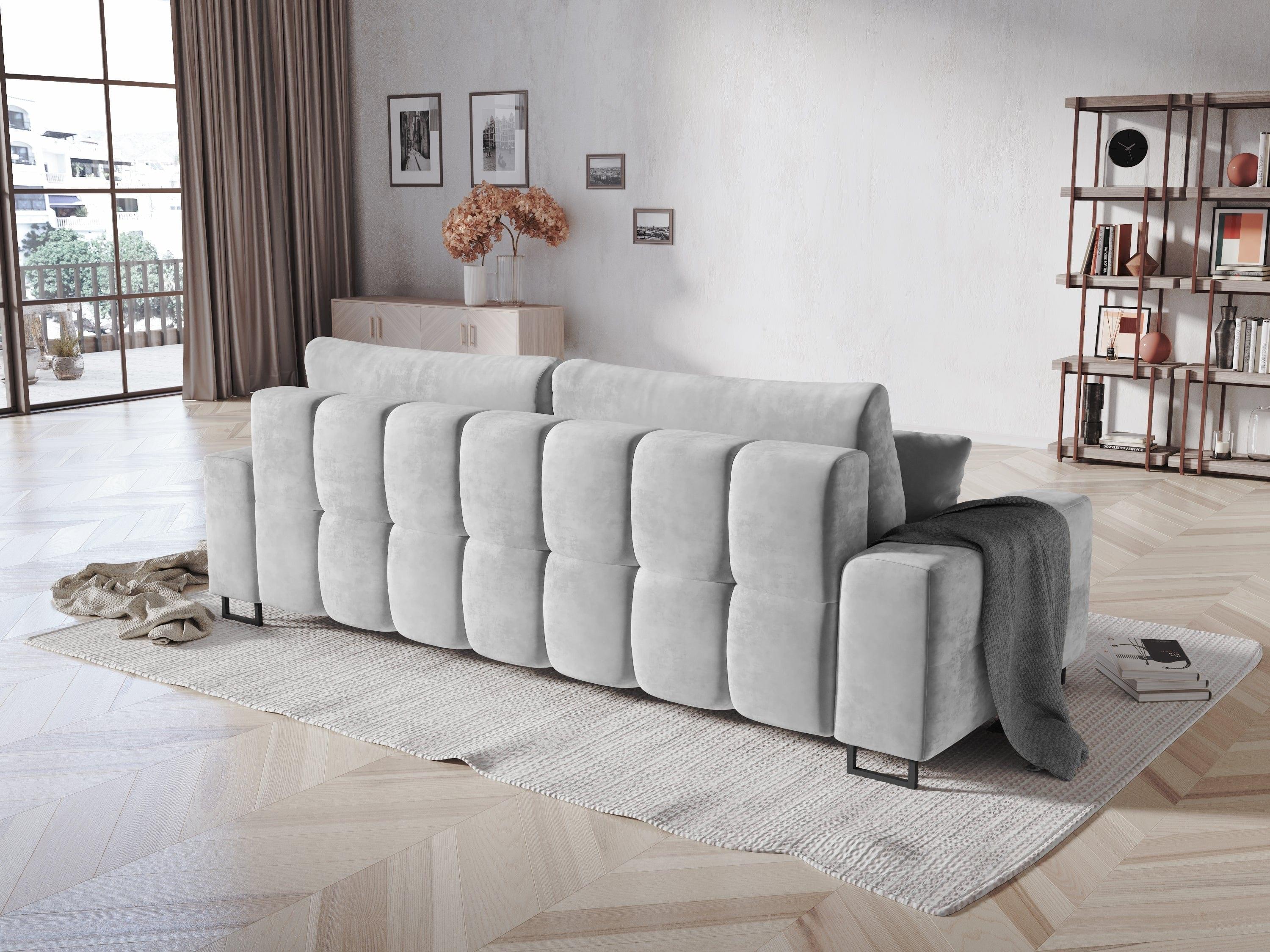 Sofa aksamitna z funkcją spania BYRON jasnoszary, Micadoni, Eye on Design