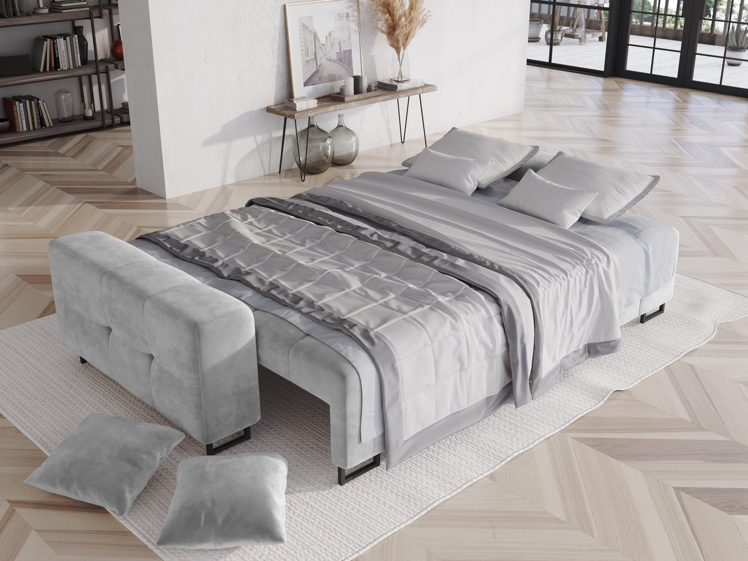 Sofa aksamitna z funkcją spania BYRON jasnoszary, Micadoni, Eye on Design