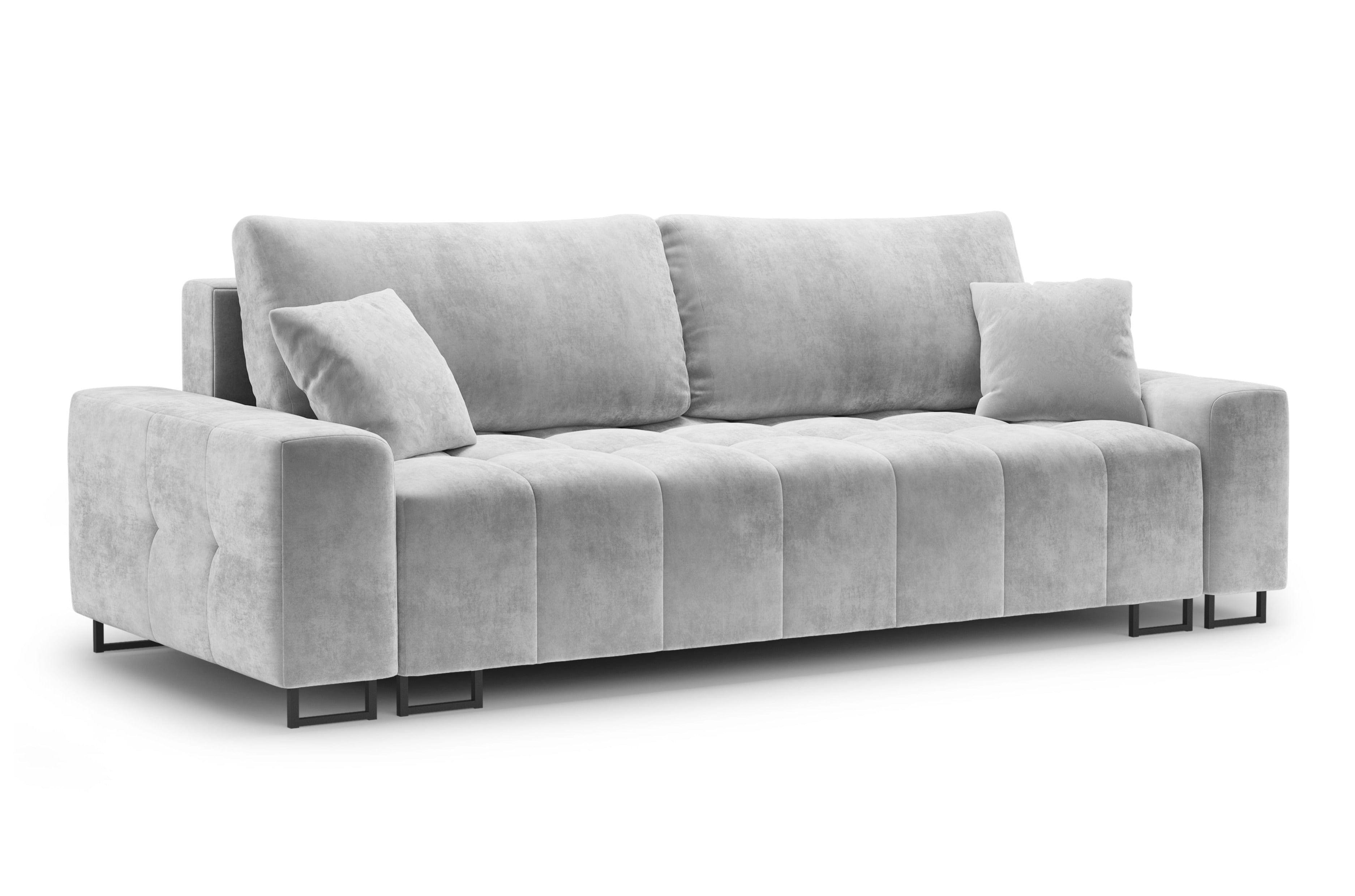 Sofa aksamitna z funkcją spania BYRON jasnoszary, Micadoni, Eye on Design