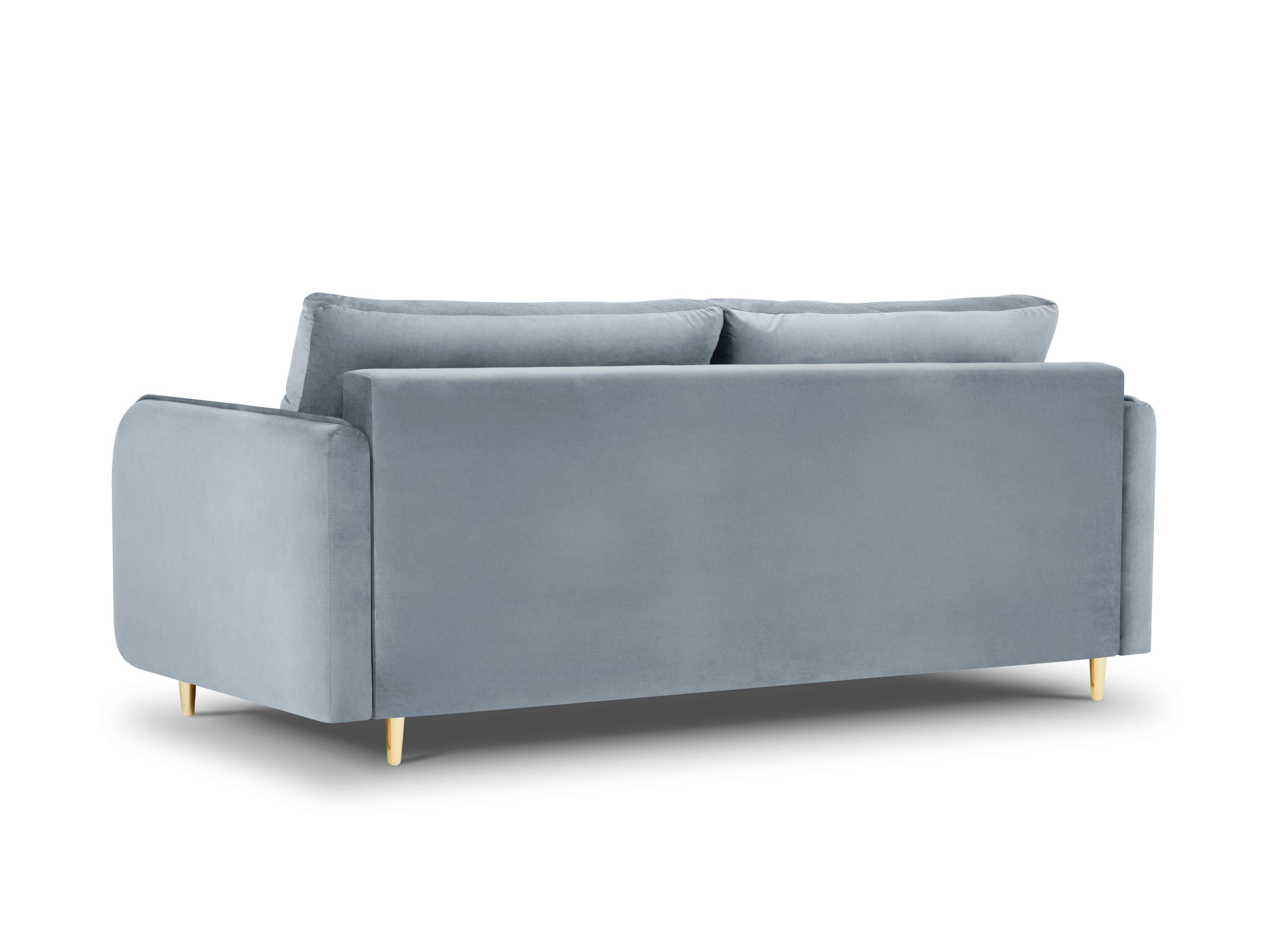 Sofa aksamitna z funkcją spania SCALETA jasnoniebieski ze złotą podstawą, Micadoni, Eye on Design