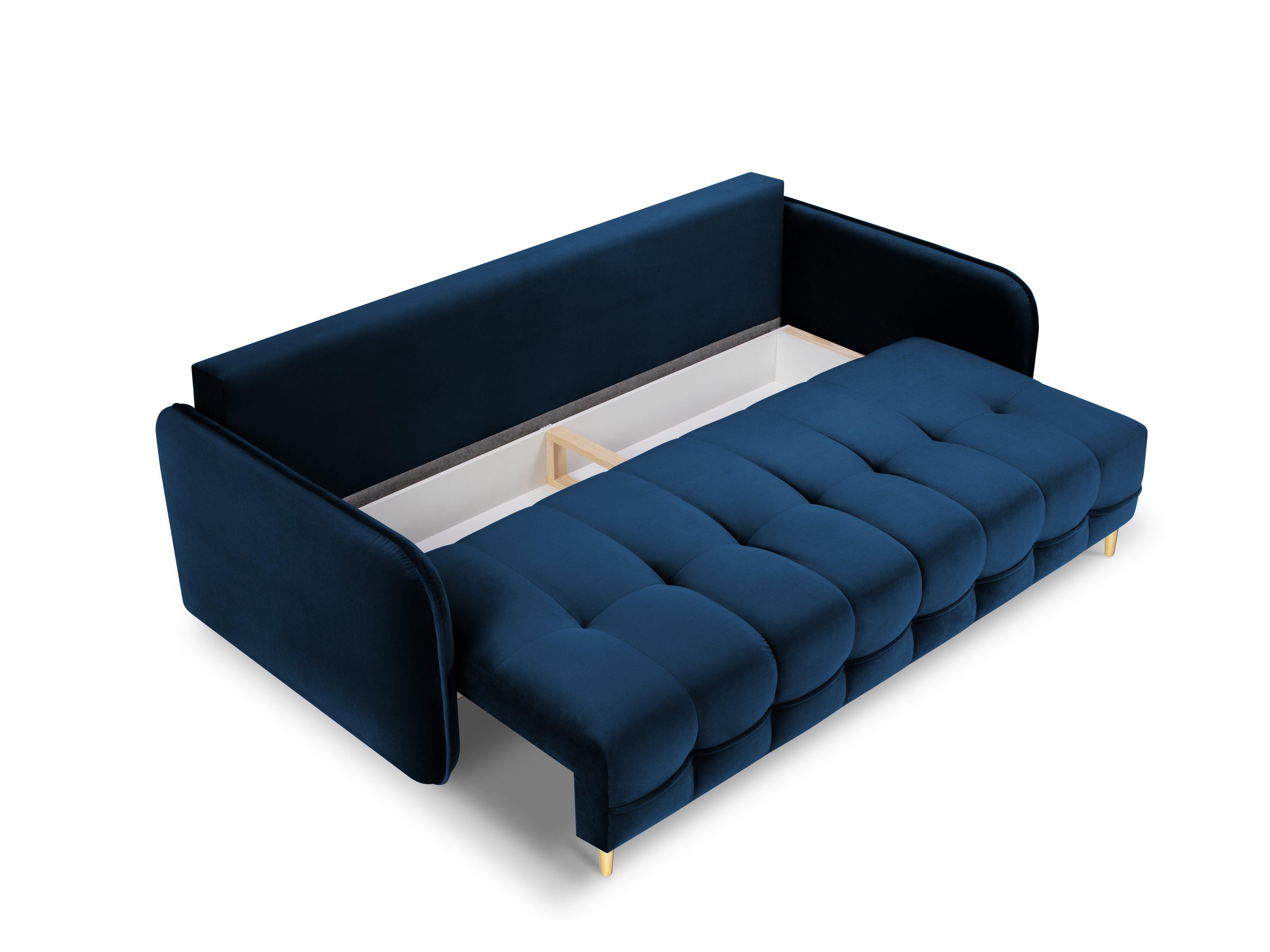 Sofa aksamitna z funkcją spania SCALETA granat królewski ze złotą podstawą, Micadoni, Eye on Design