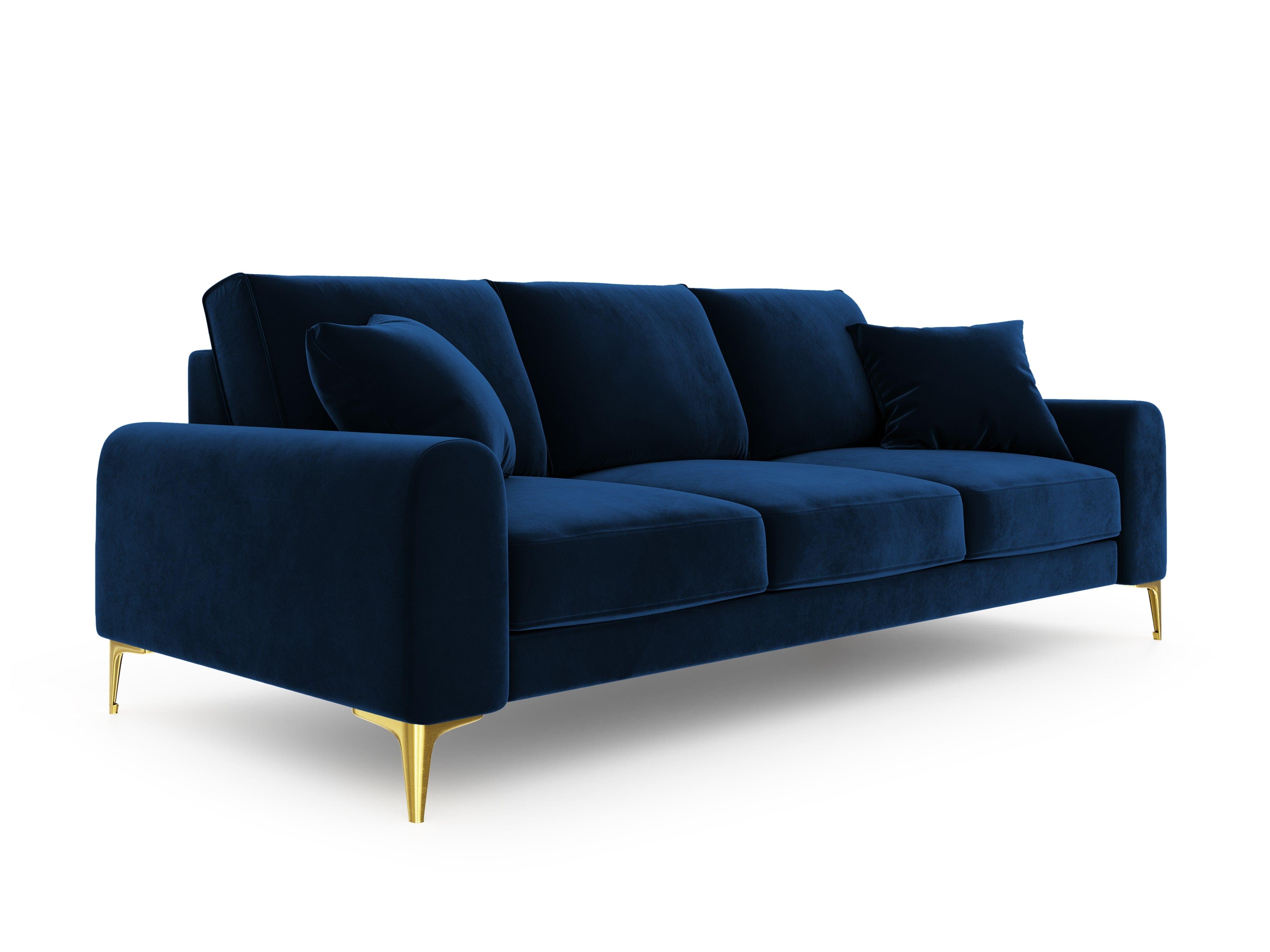 Sofa aksamitna 3-osobowa LARNITE królewski niebieski ze złotą podstawą, Micadoni, Eye on Design