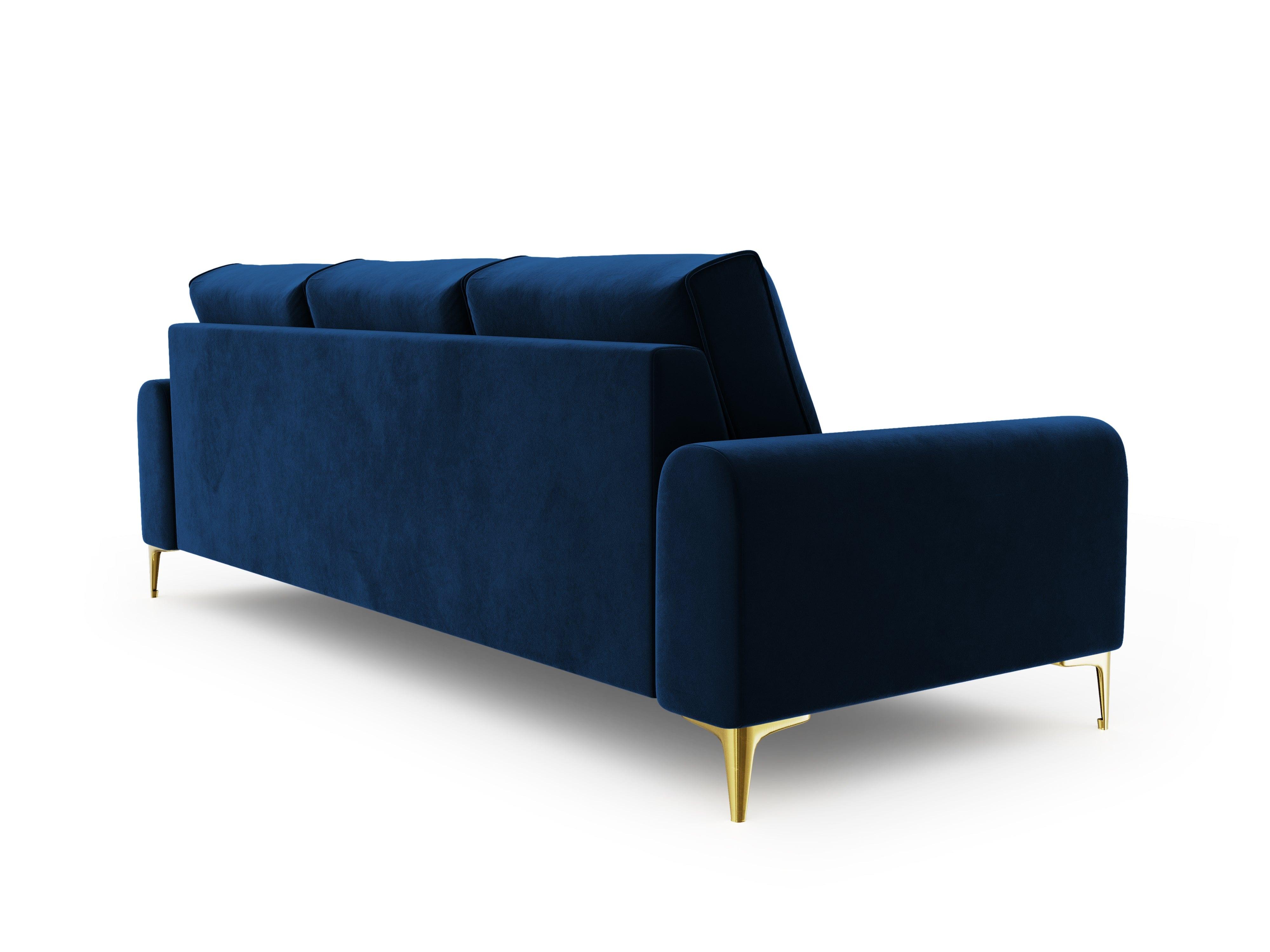 Sofa aksamitna 3-osobowa LARNITE królewski niebieski ze złotą podstawą, Micadoni, Eye on Design