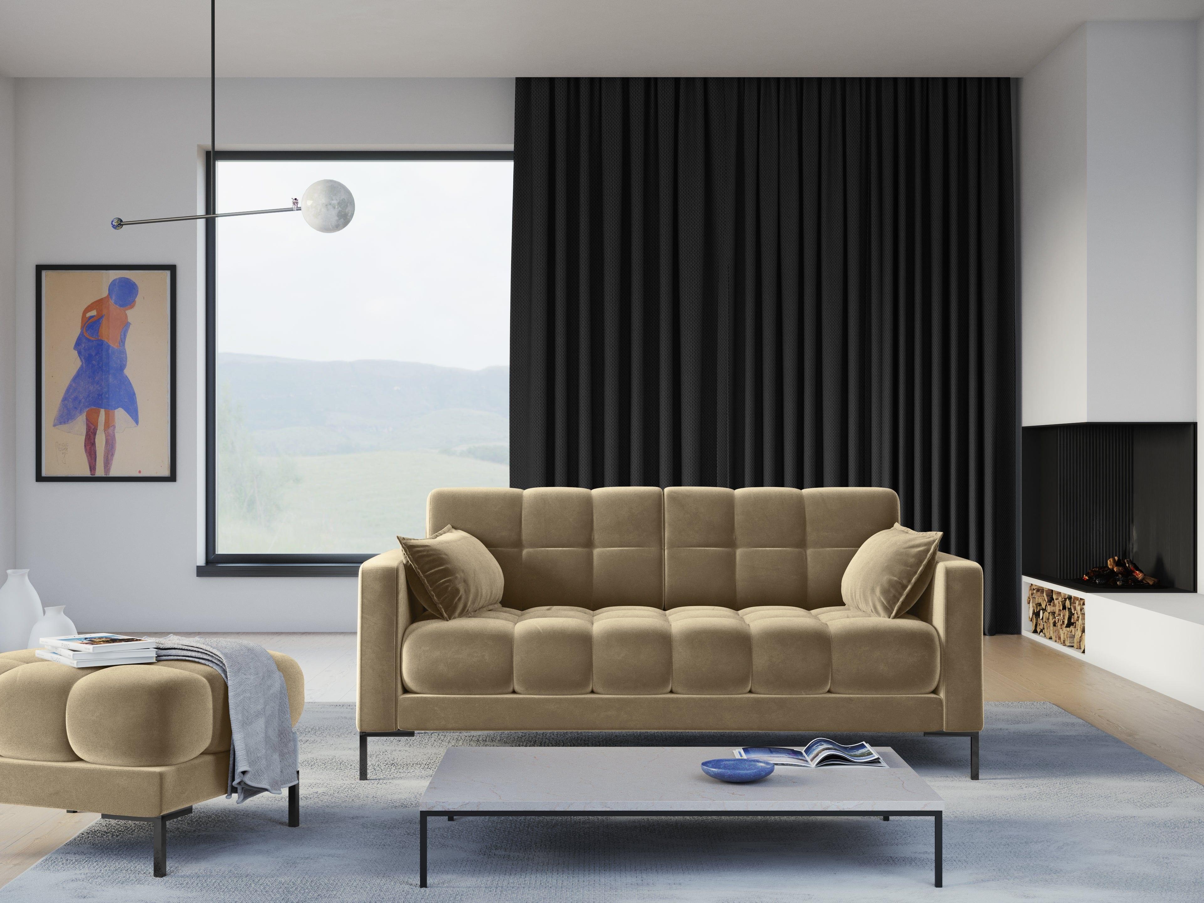 nowoczesna aksamitna beżowa sofa 