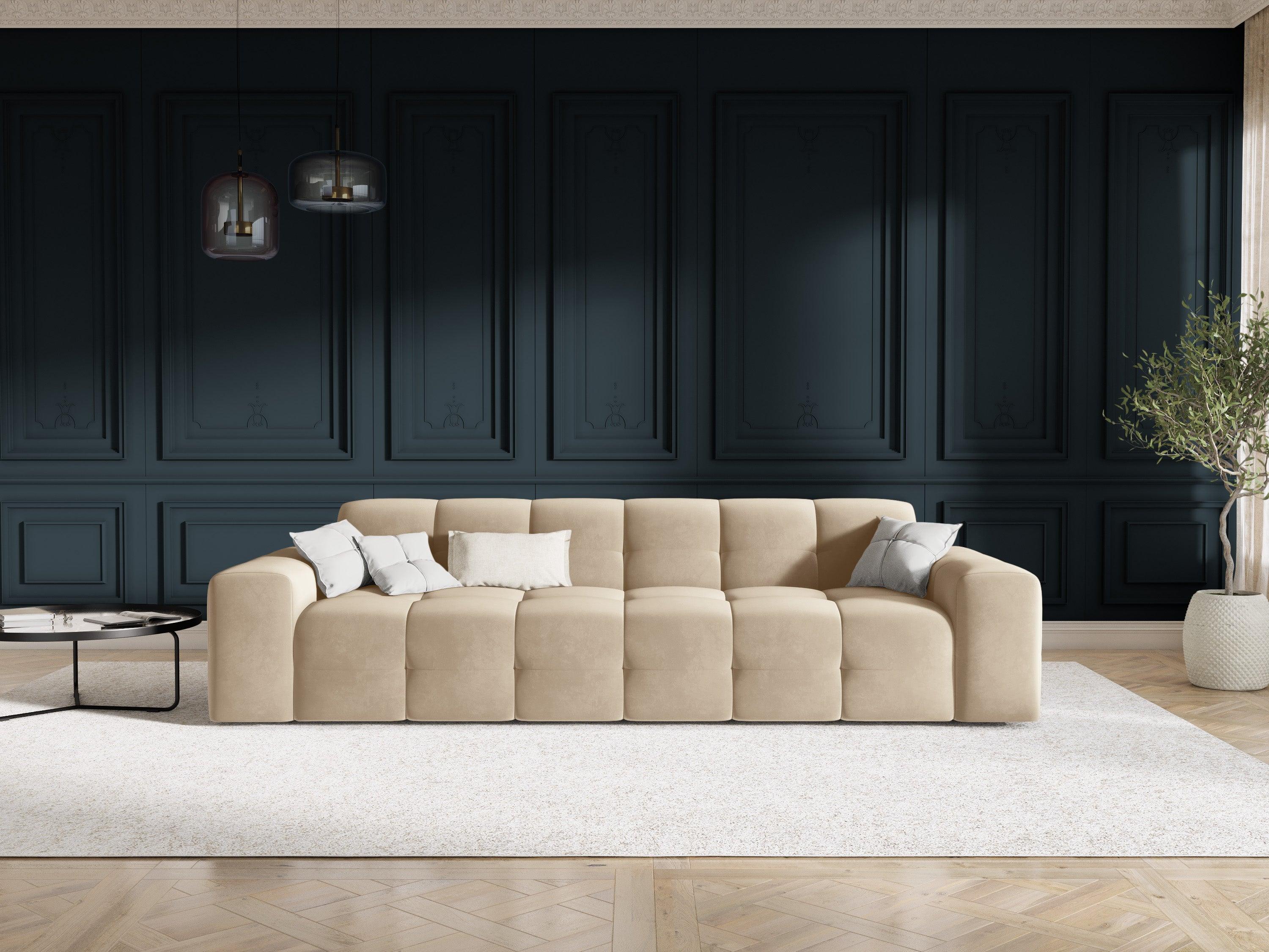 Sofa aksamitna 4-osobowa KENDAL beżowy, Micadoni, Eye on Design