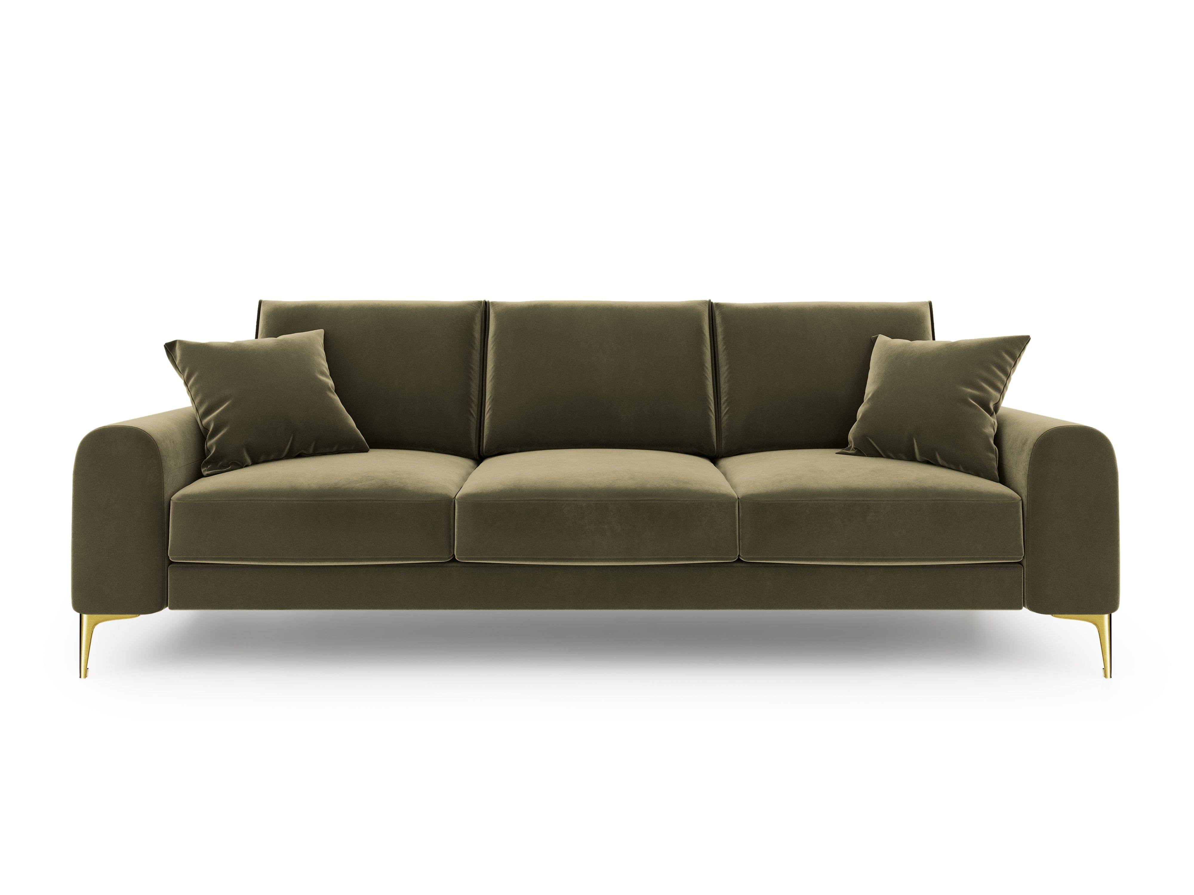 Sofa aksamitna 4-osobowa LARNITE zielony ze złotą podstawą, Micadoni, Eye on Design