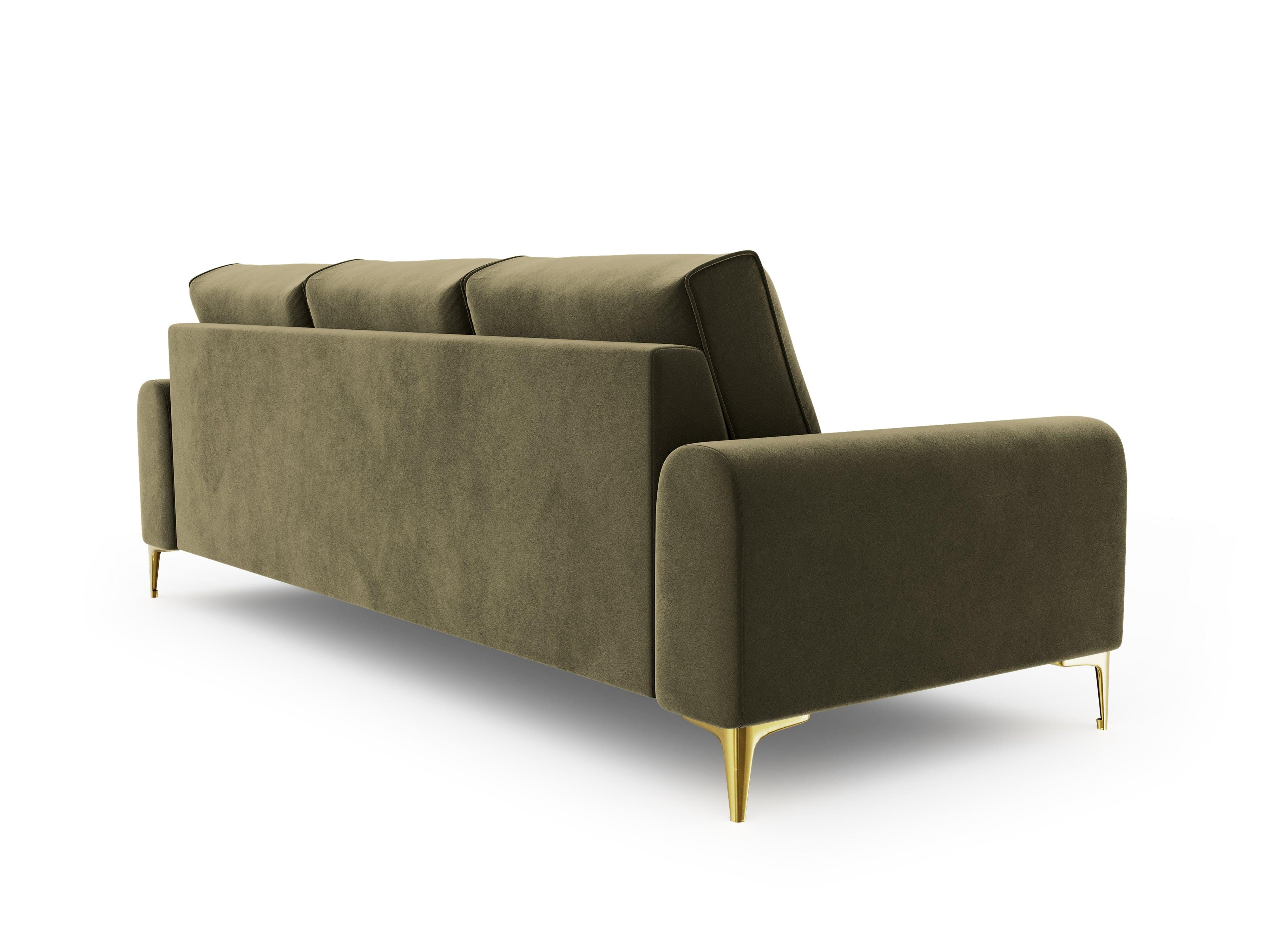 Sofa aksamitna 4-osobowa LARNITE zielony ze złotą podstawą, Micadoni, Eye on Design