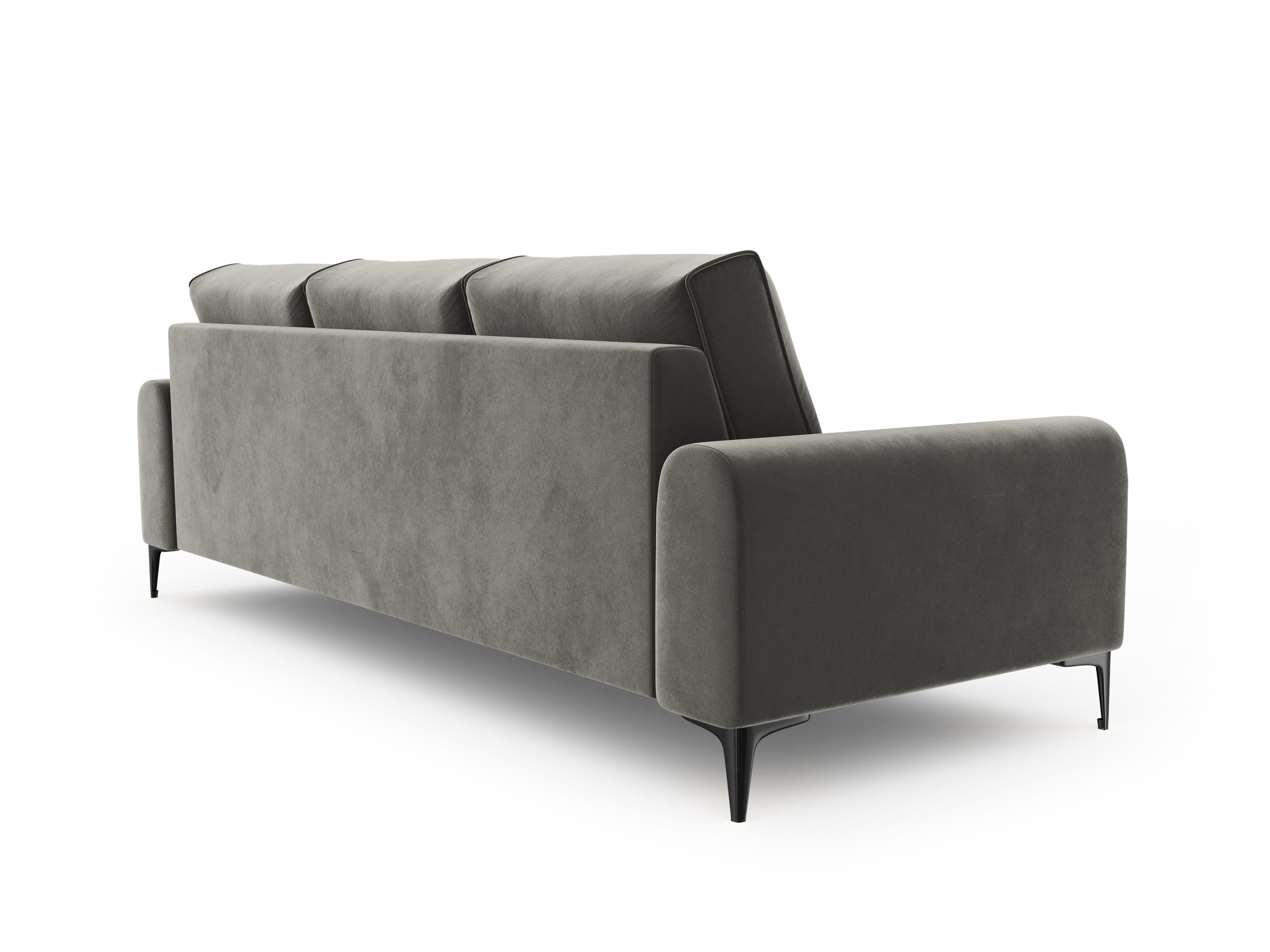 Sofa aksamitna 4-osobowa LARNITE szary z czarną podstawą, Micadoni, Eye on Design