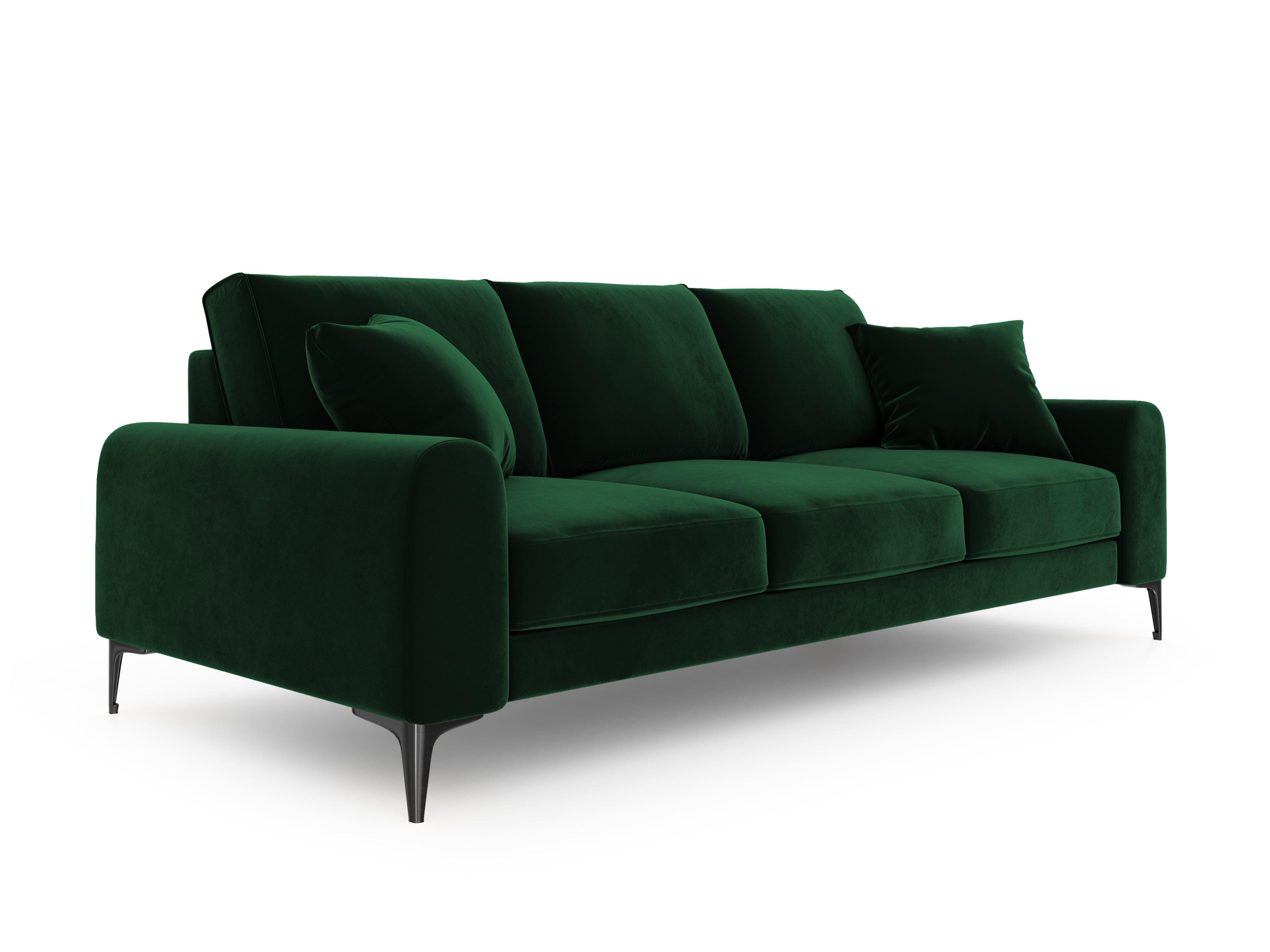 Sofa aksamitna 4-osobowa LARNITE butelkowa zieleń z czarną podstawą, Micadoni, Eye on Design