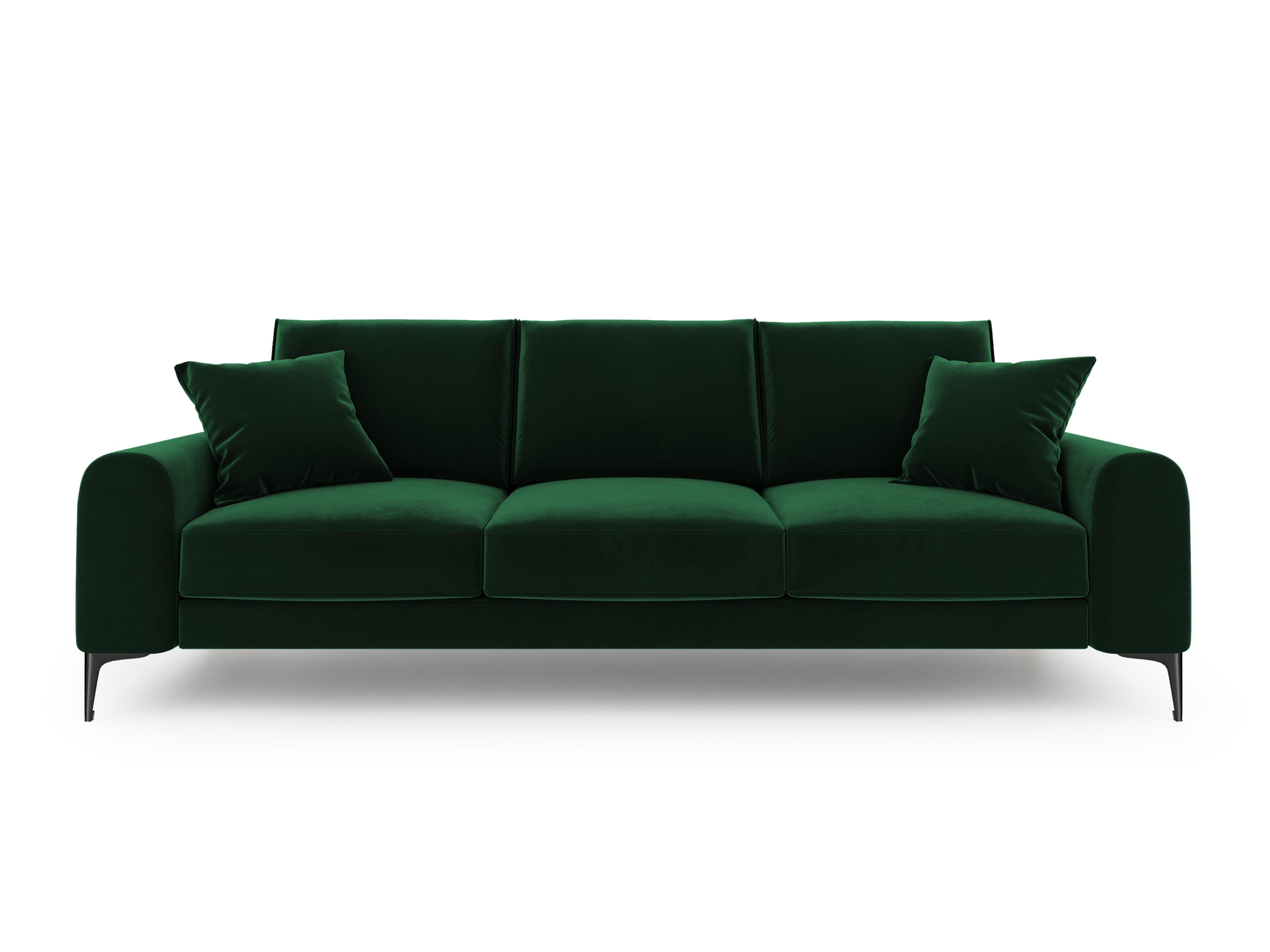 Sofa aksamitna 4-osobowa LARNITE butelkowa zieleń z czarną podstawą, Micadoni, Eye on Design