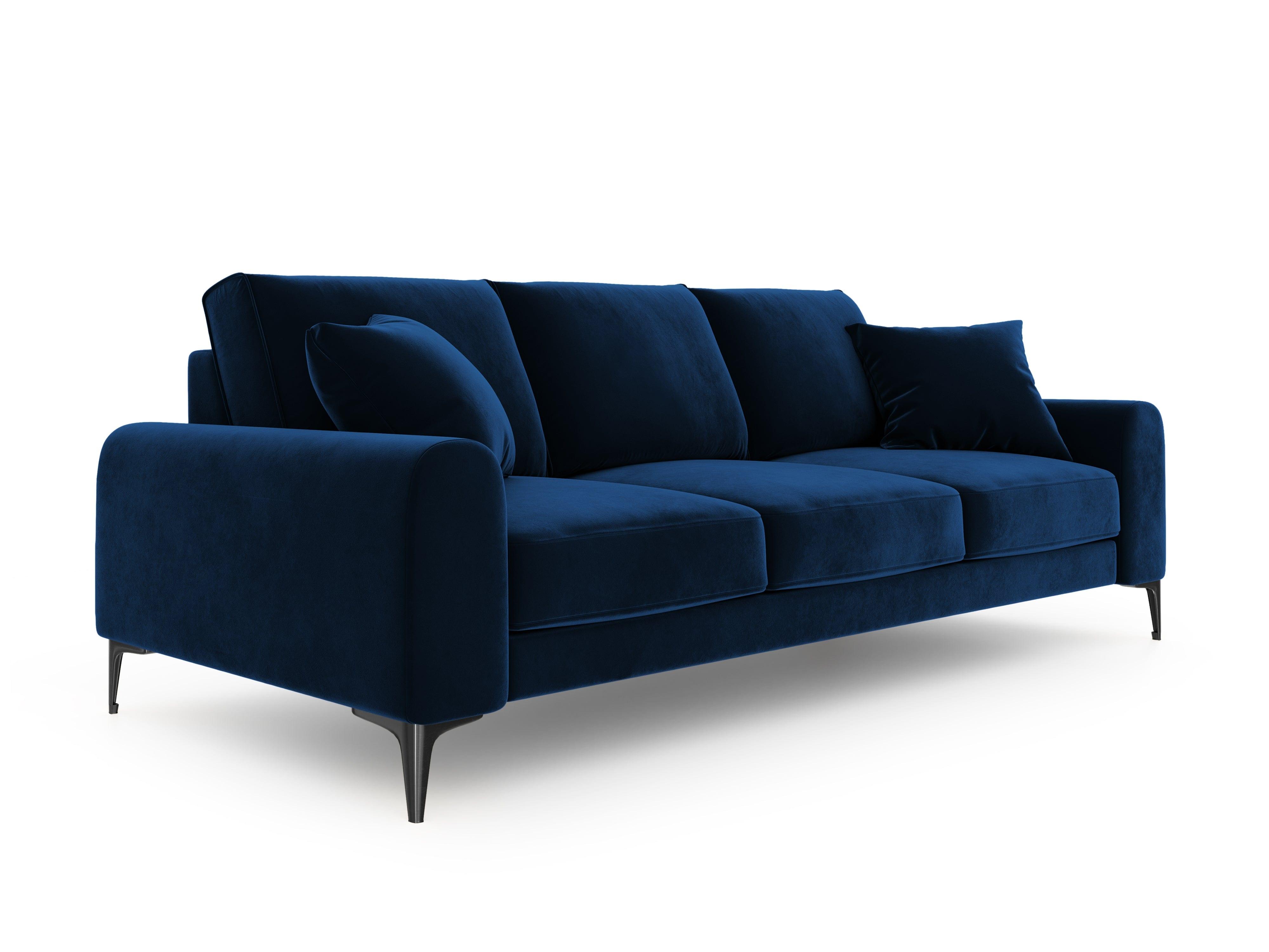 Sofa aksamitna 4-osobowa MADARA królewski niebieski z czarną podstawą Mazzini Sofas    Eye on Design