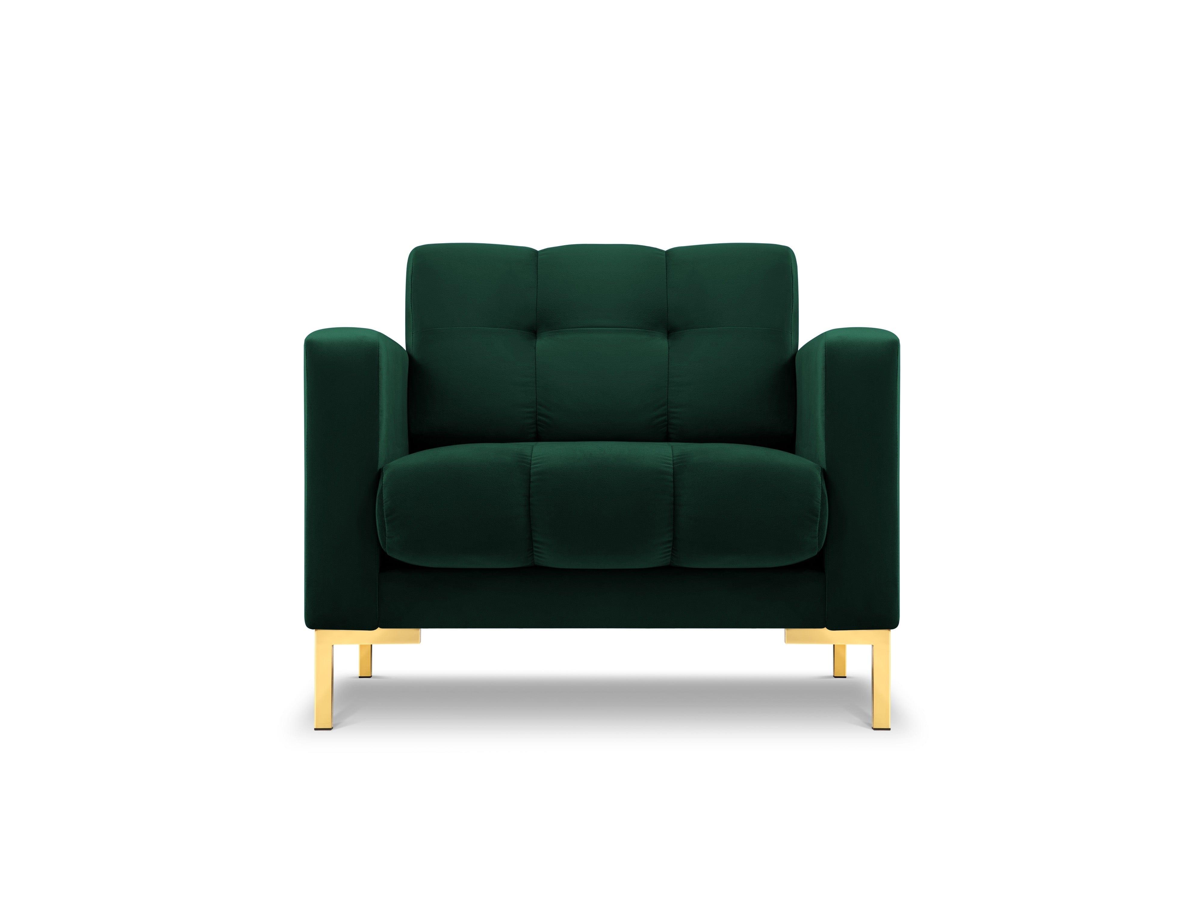 Fotel aksamitny MAMAIA zielony ze złotą podstawą, Micadoni, Eye on Design