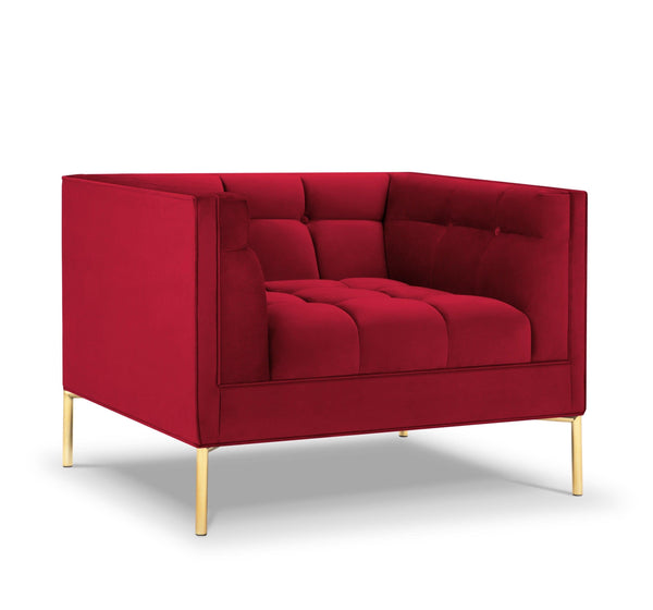 czerwony fotel ze złotą podstawą
