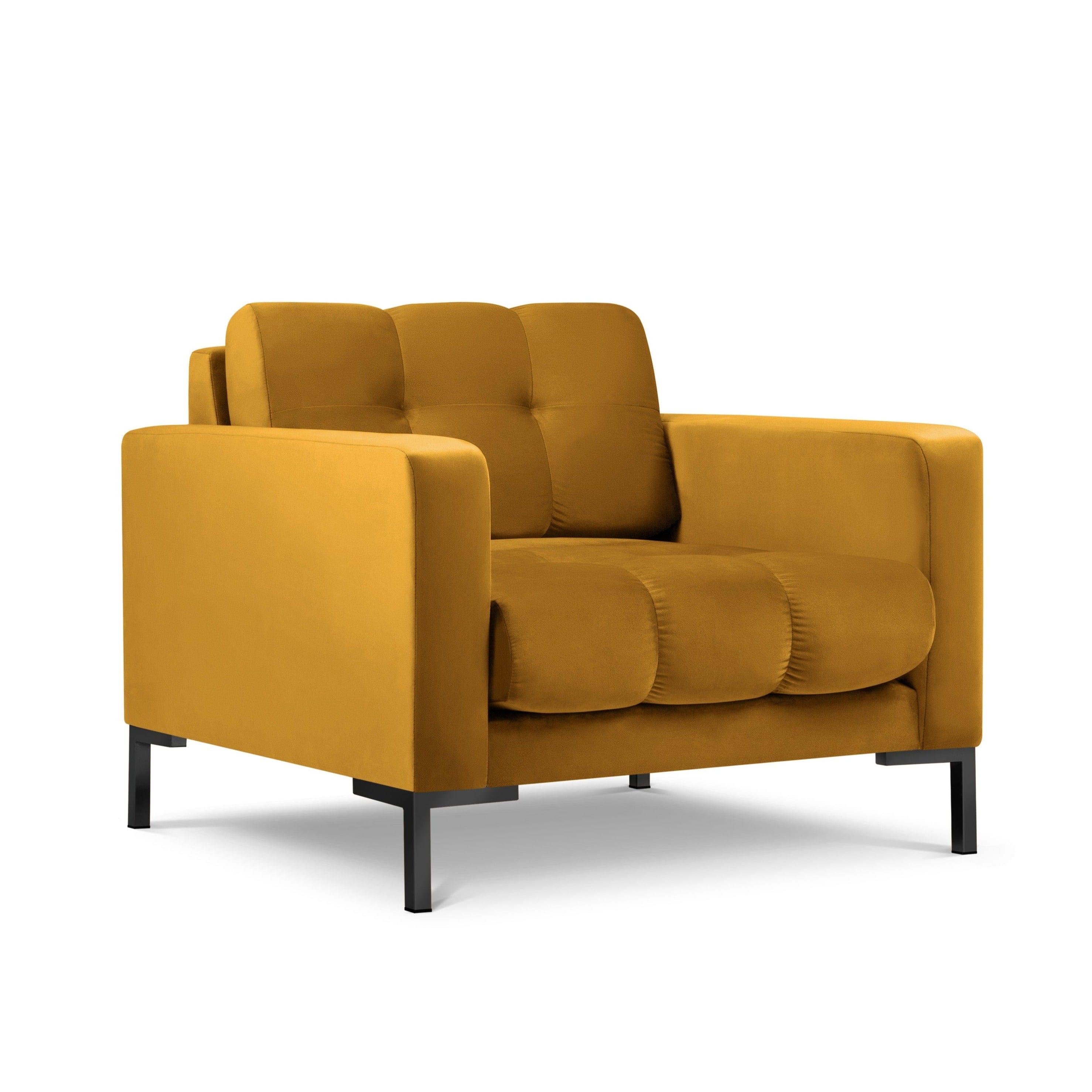 Fotel aksamitny MAMAIA żółty z czarną podstawą, Micadoni, Eye on Design