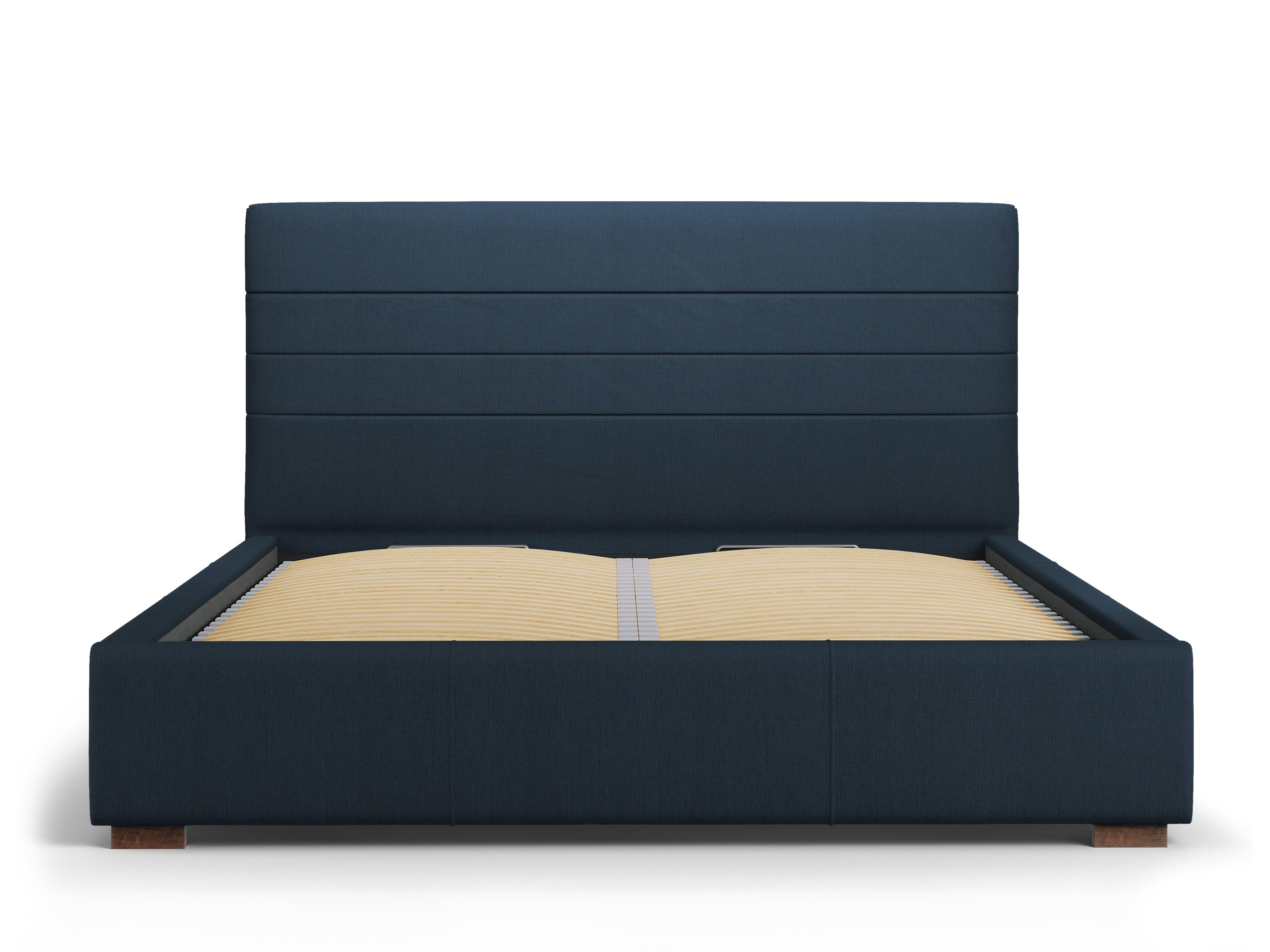 Łóżko tapicerowane z pojemnikiem na pościel ARANDA ciemnoniebieski, Micadoni, Eye on Design