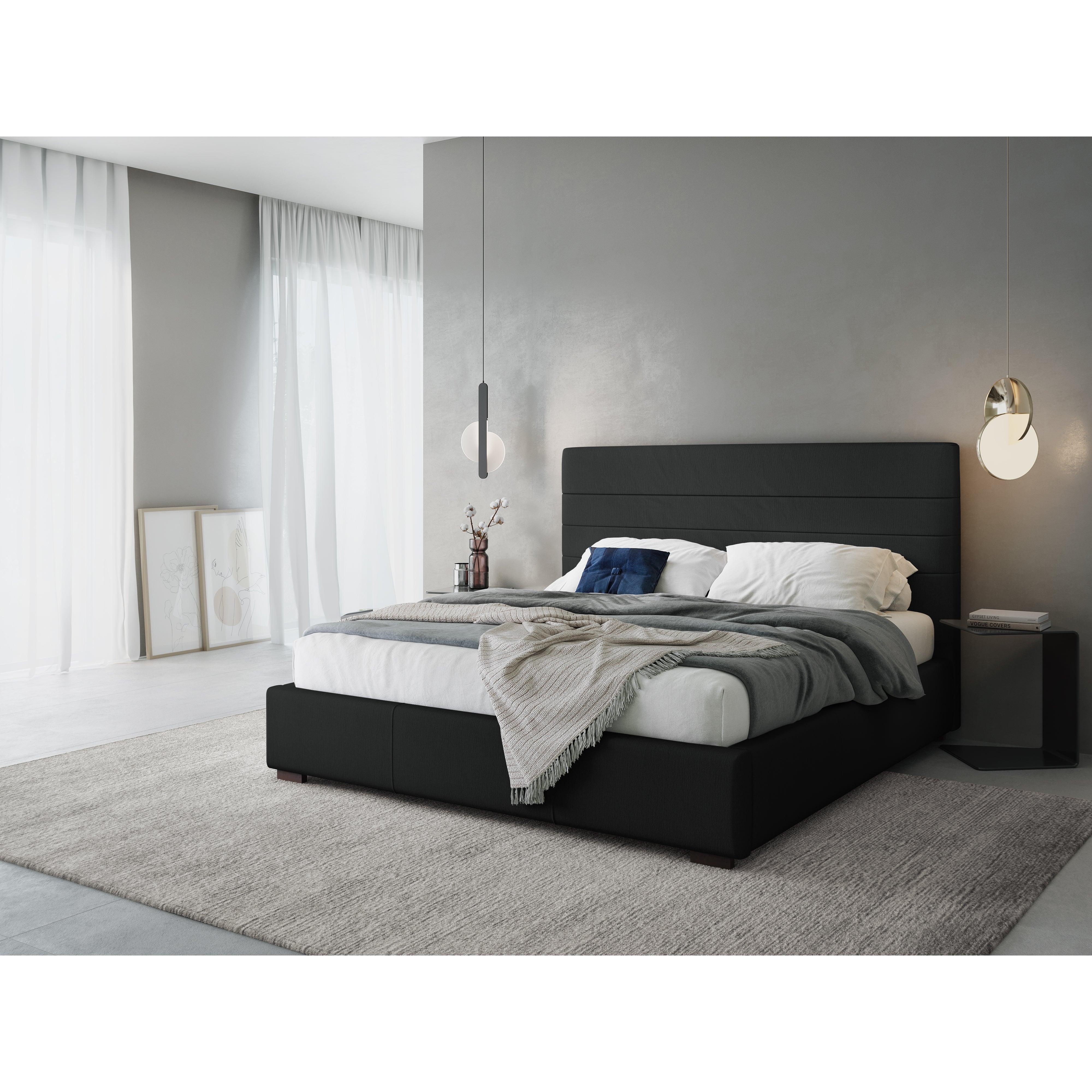 Łóżko tapicerowane z pojemnikiem na pościel ARANDA czarny, Micadoni, Eye on Design