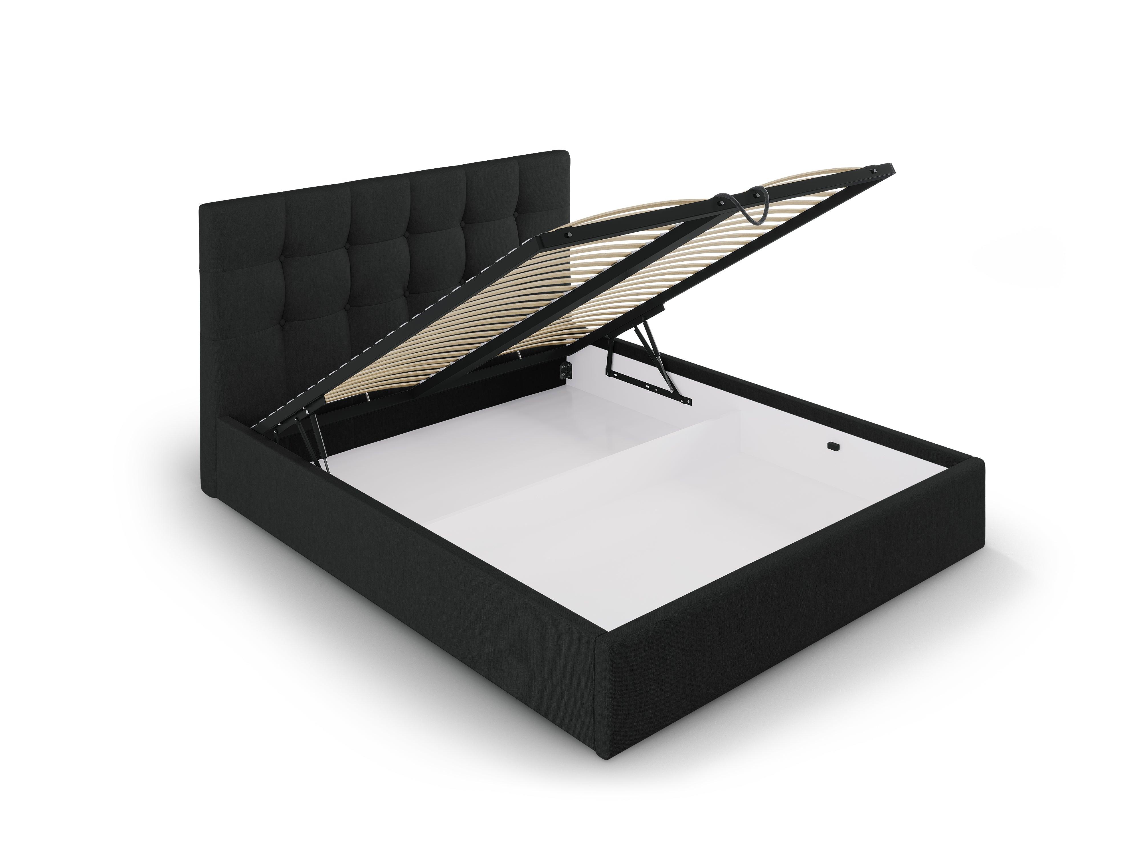 Łóżko tapicerowane z pojemnikiem na pościel PHAEDRA czarny, Micadoni, Eye on Design