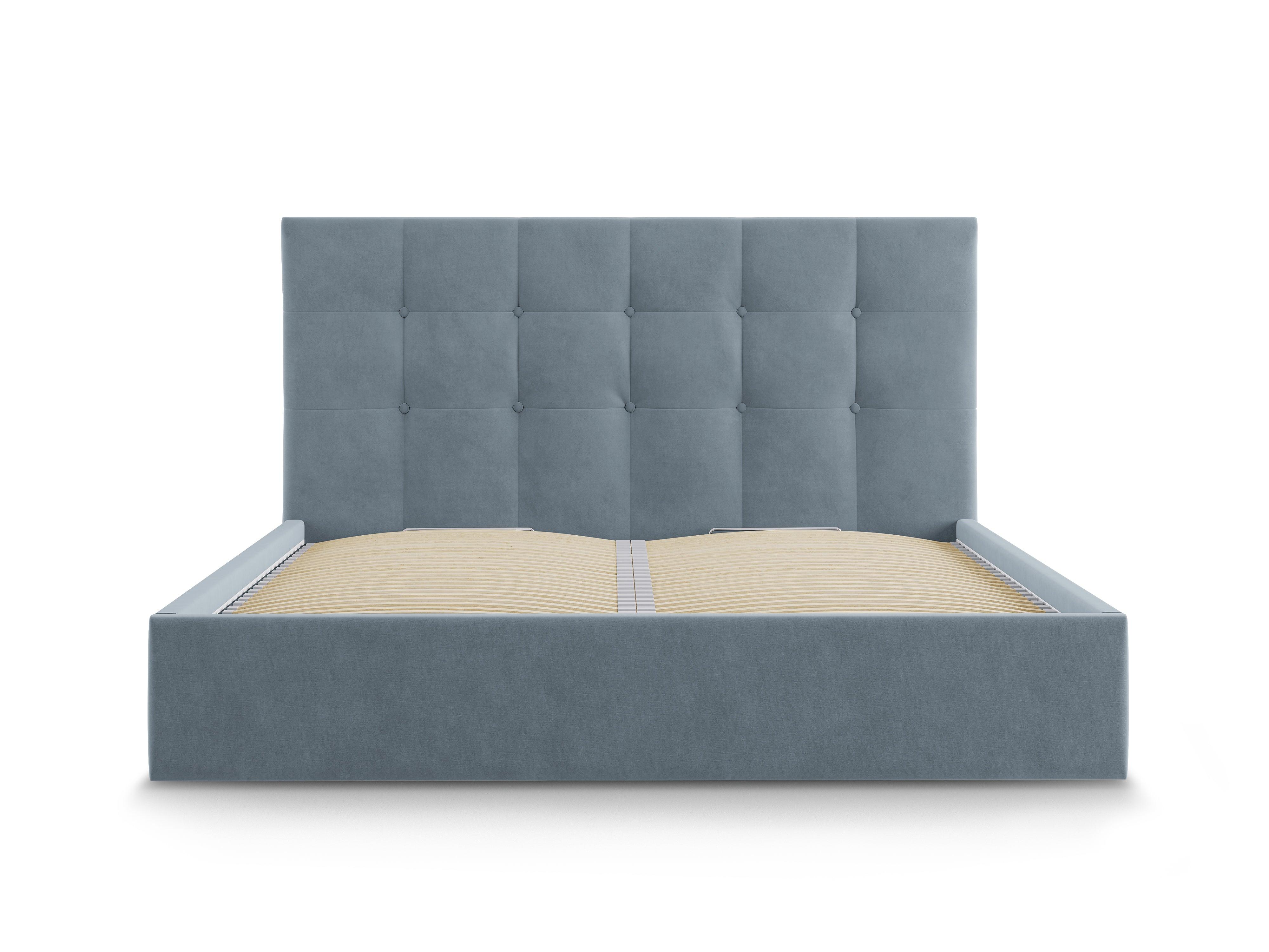Łóżko aksamitne z pojemnikiem na pościel PHAEDRA jasnoniebieski, Micadoni, Eye on Design