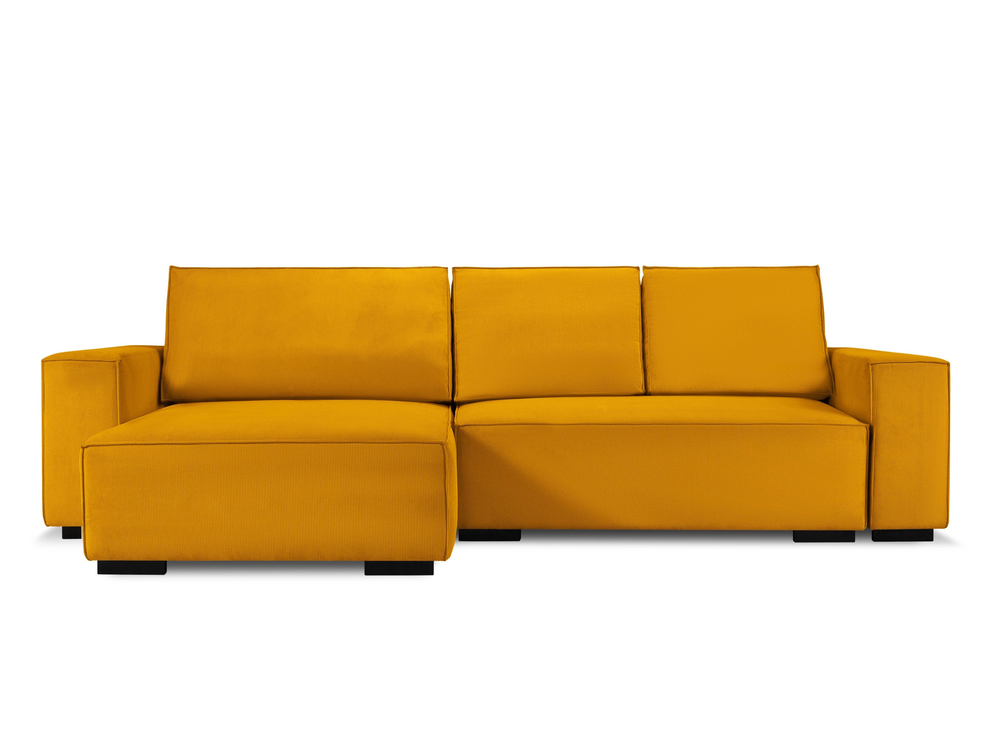 Narożnik sztruksowy z funkcją spania EVELINE żółty, Micadoni, Eye on Design