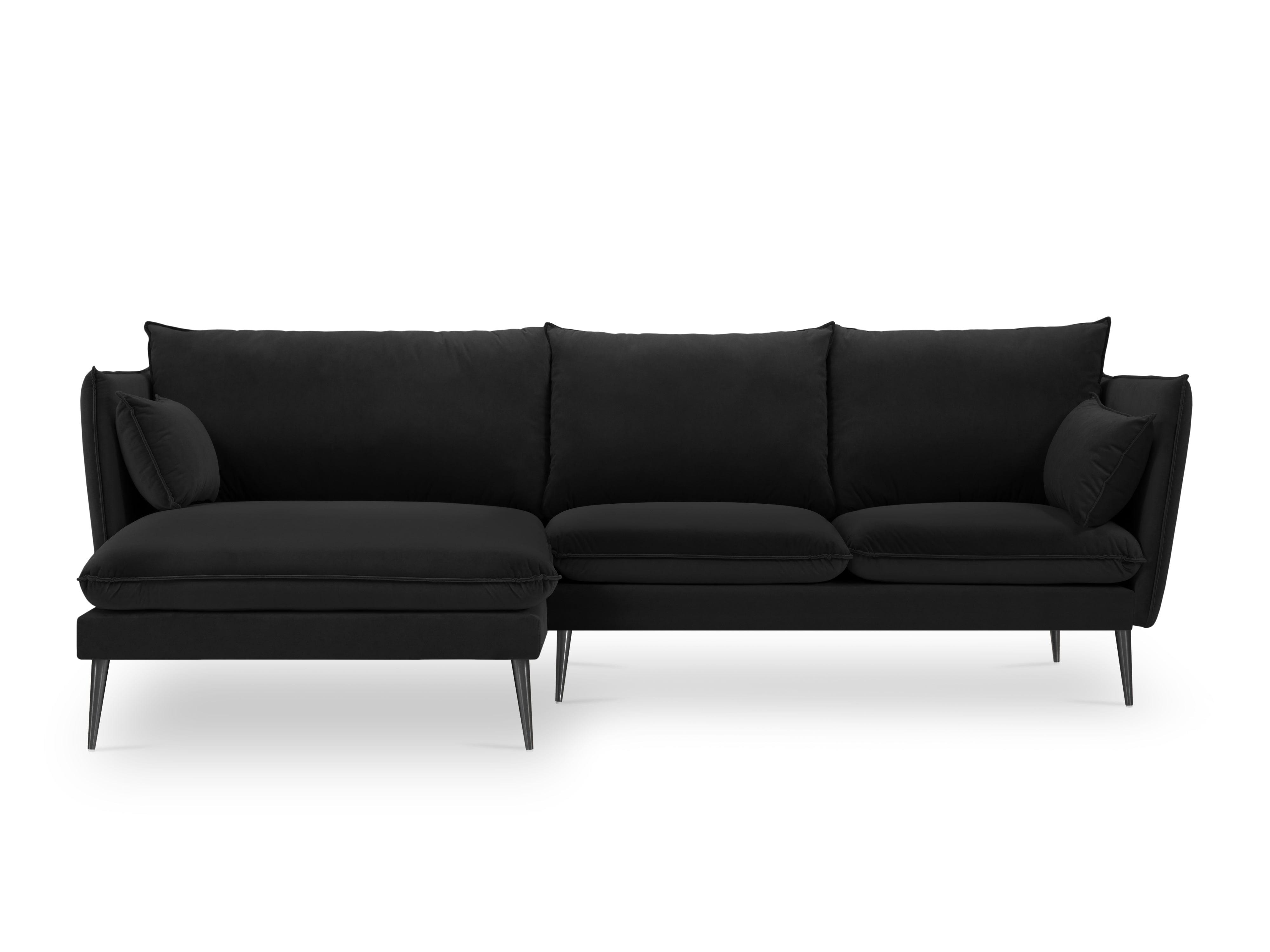 aksamitna sofa narożna czarna 