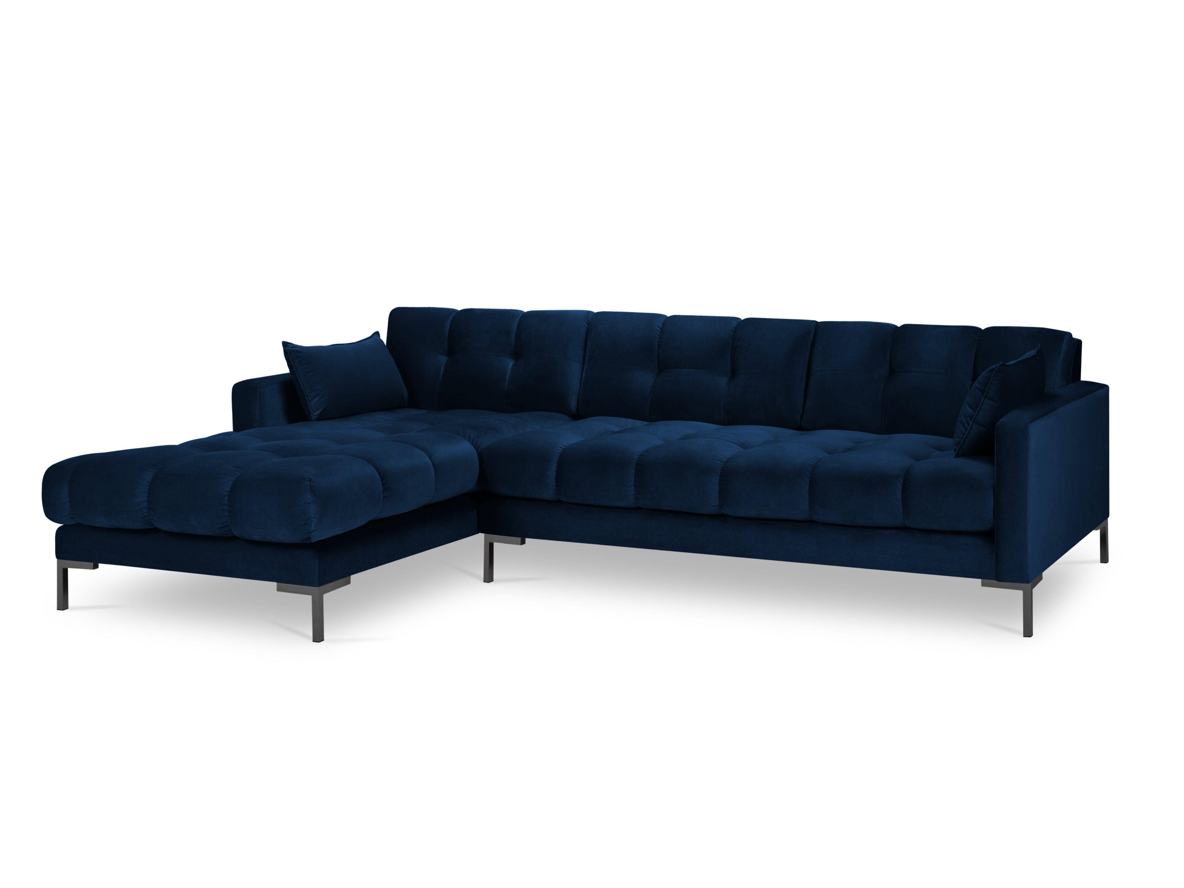 sofa niebieska z czarną podstawą 