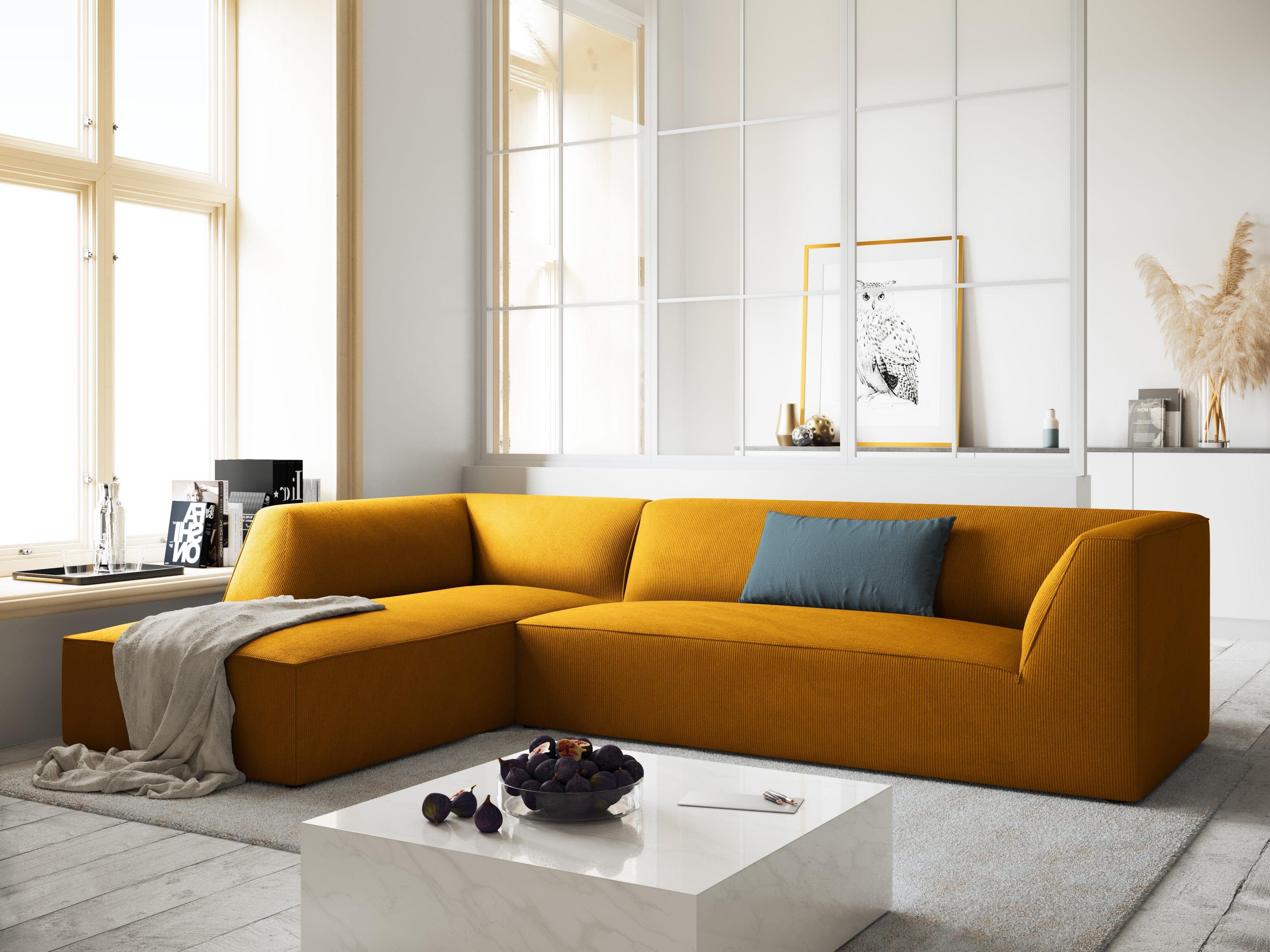 Narożnik sztruksowy 4-osobowy lewostronny RUBY żółty Micadoni    Eye on Design