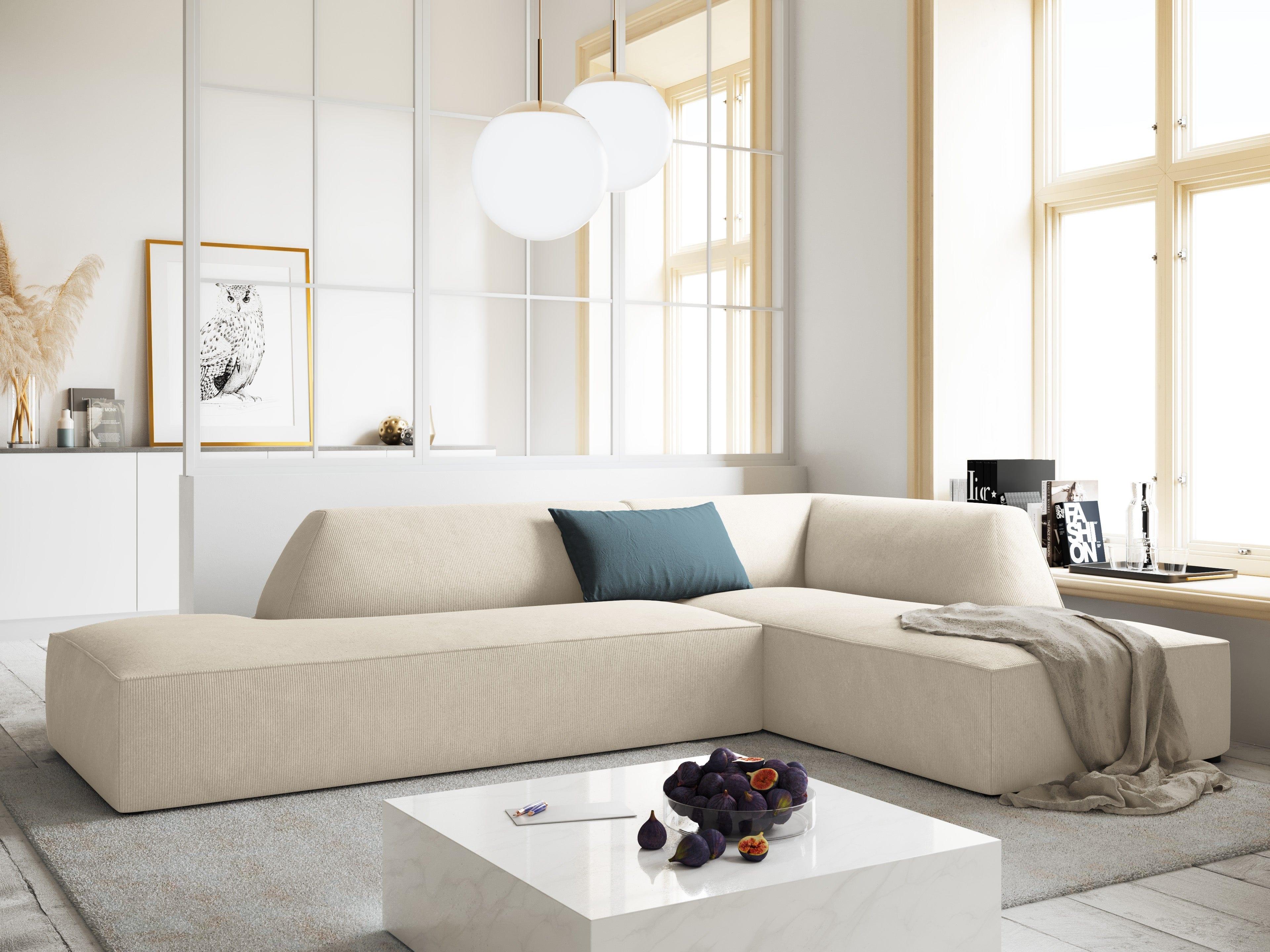 Sofa narożna sztruksowa prawostronny RUBY beżowy Micadoni    Eye on Design