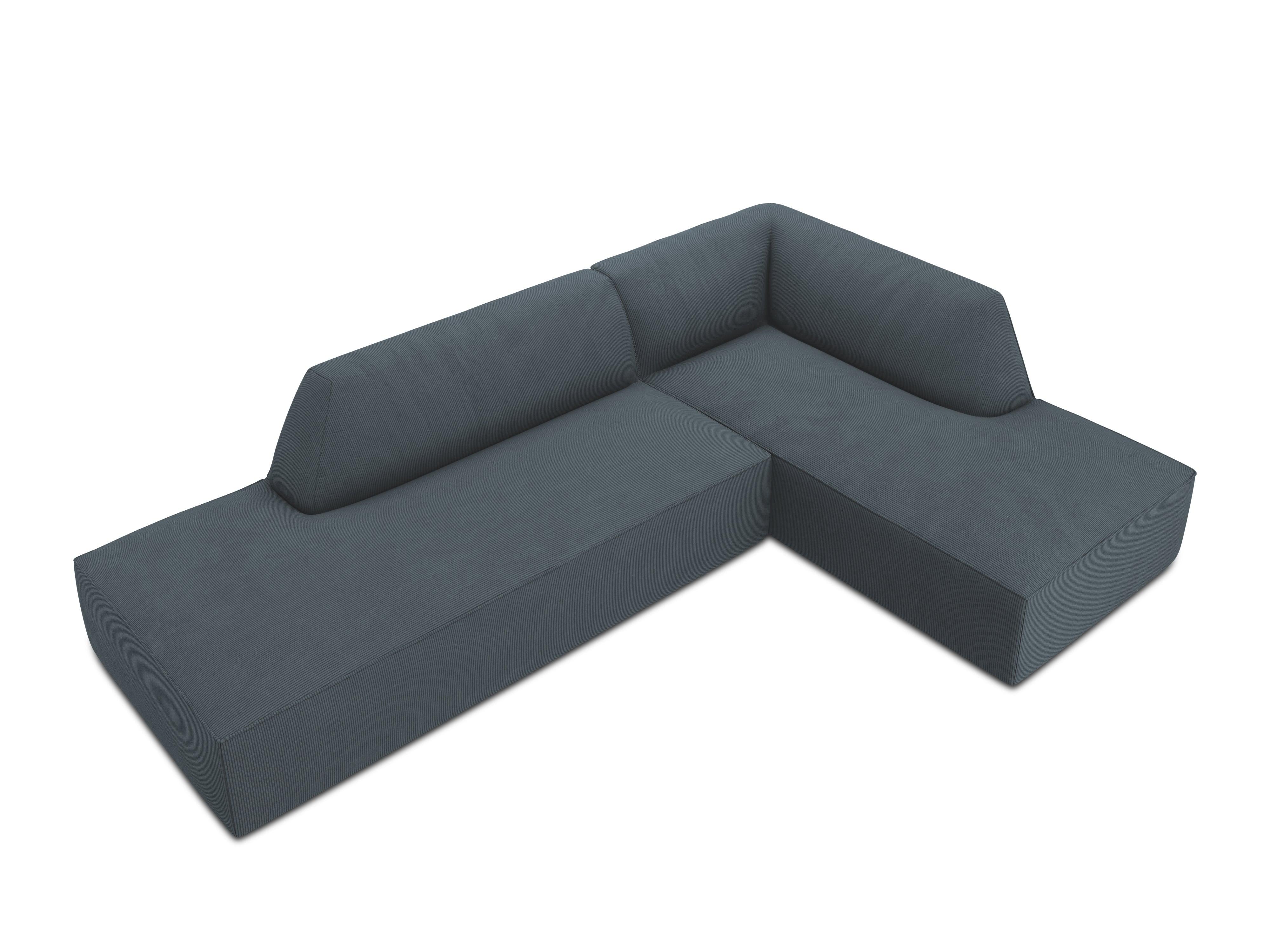 Sofa narożna sztruksowa prawostronny RUBY niebieski, Micadoni, Eye on Design