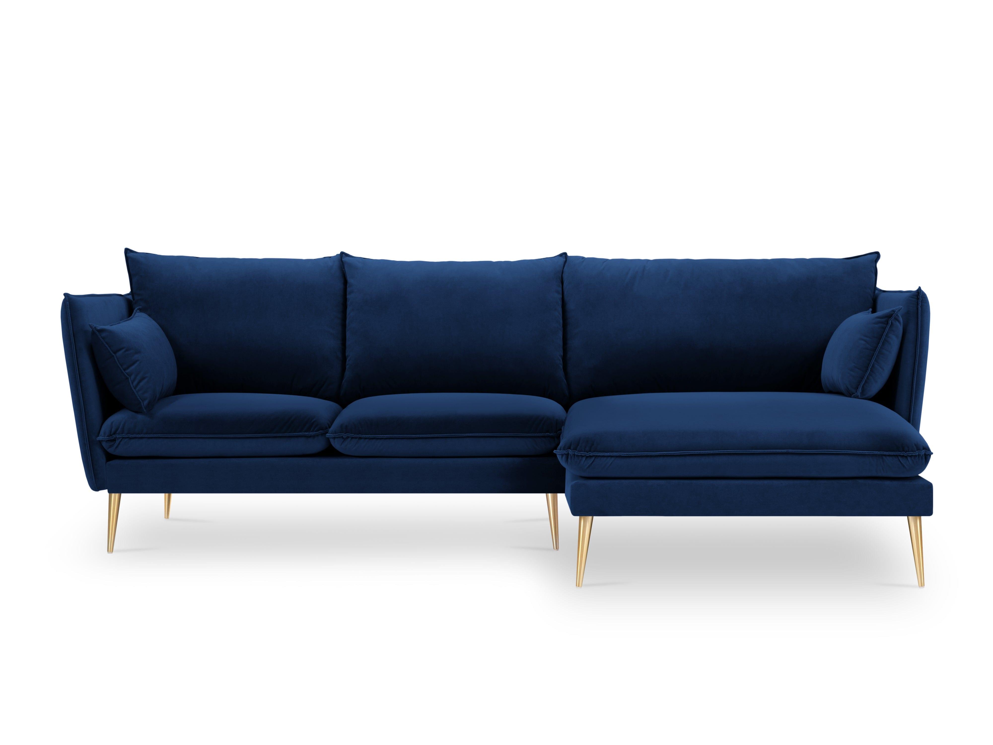 sofa narożna z połyskiem niebieska 