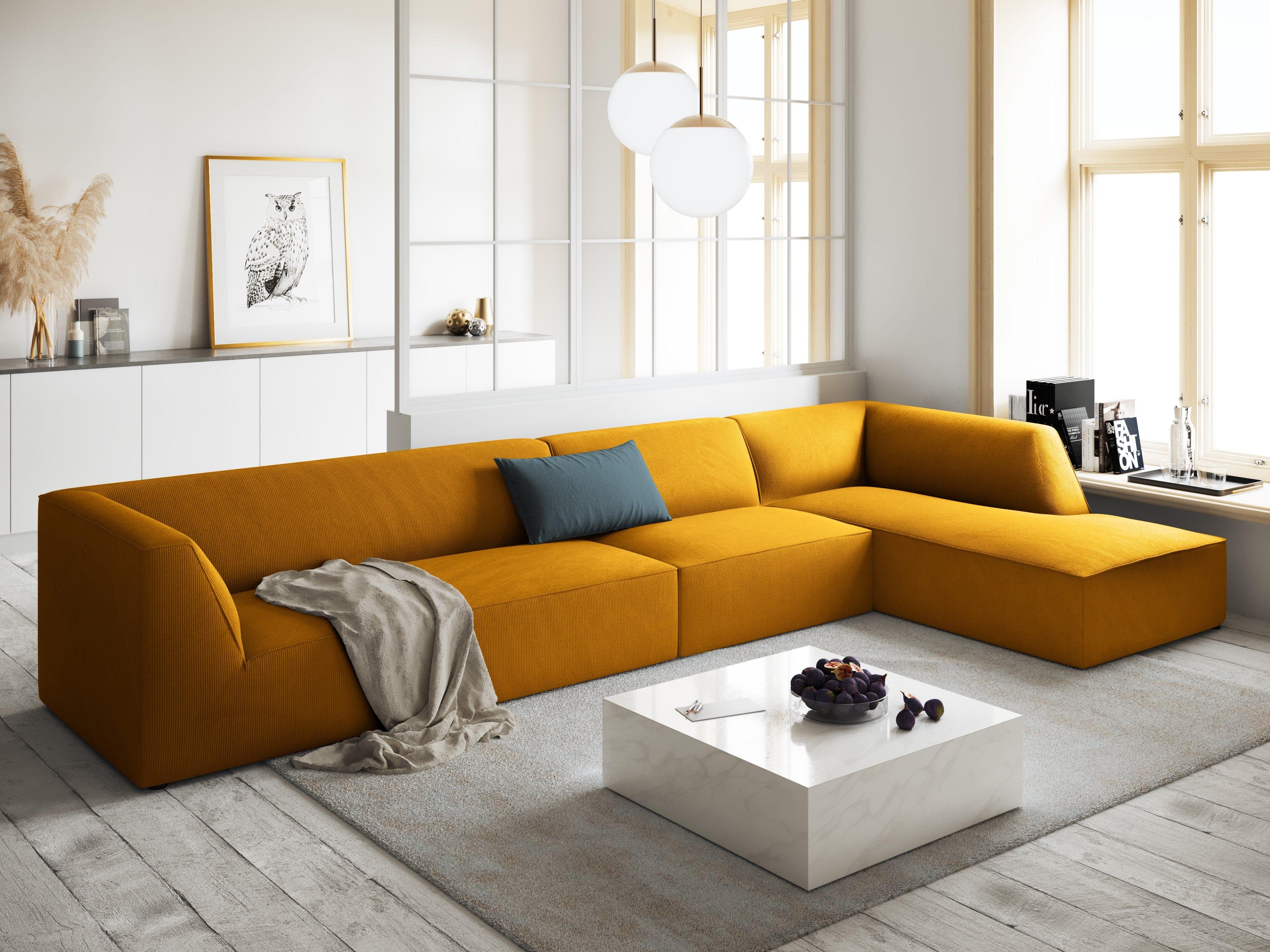 Narożnik sztruksowy 5-osobowy prawostronny RUBY żółty Micadoni    Eye on Design