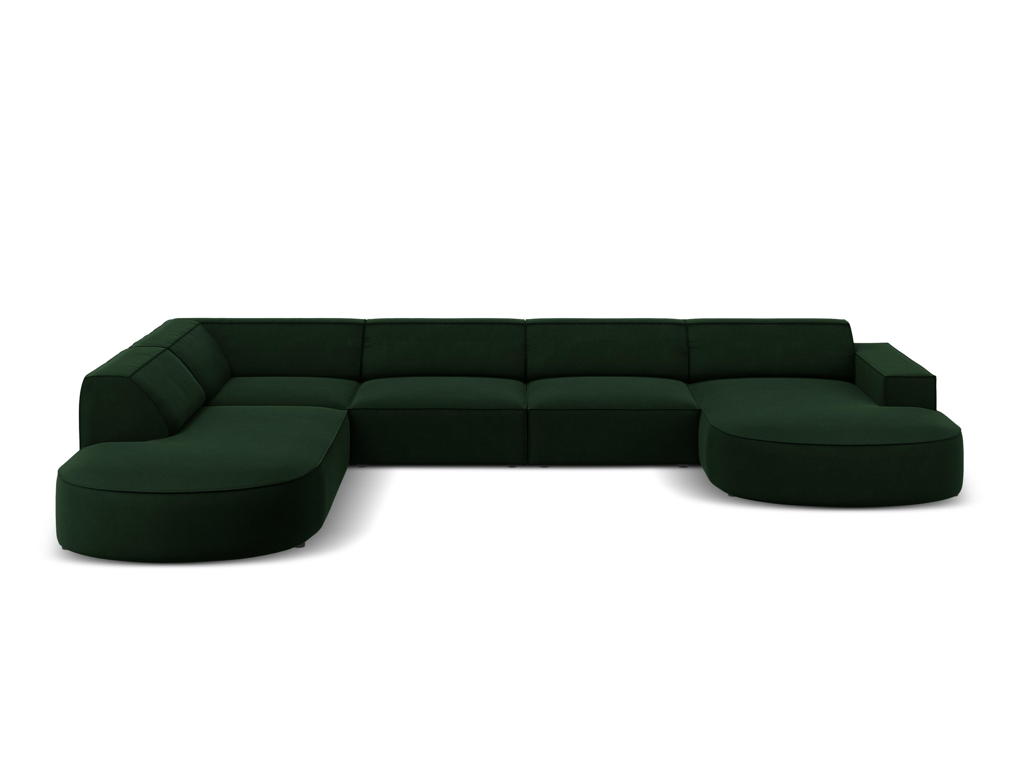 Sofa panoramiczna aksamitna lewostronna okrągła JODIE butelkowa zieleń Micadoni    Eye on Design