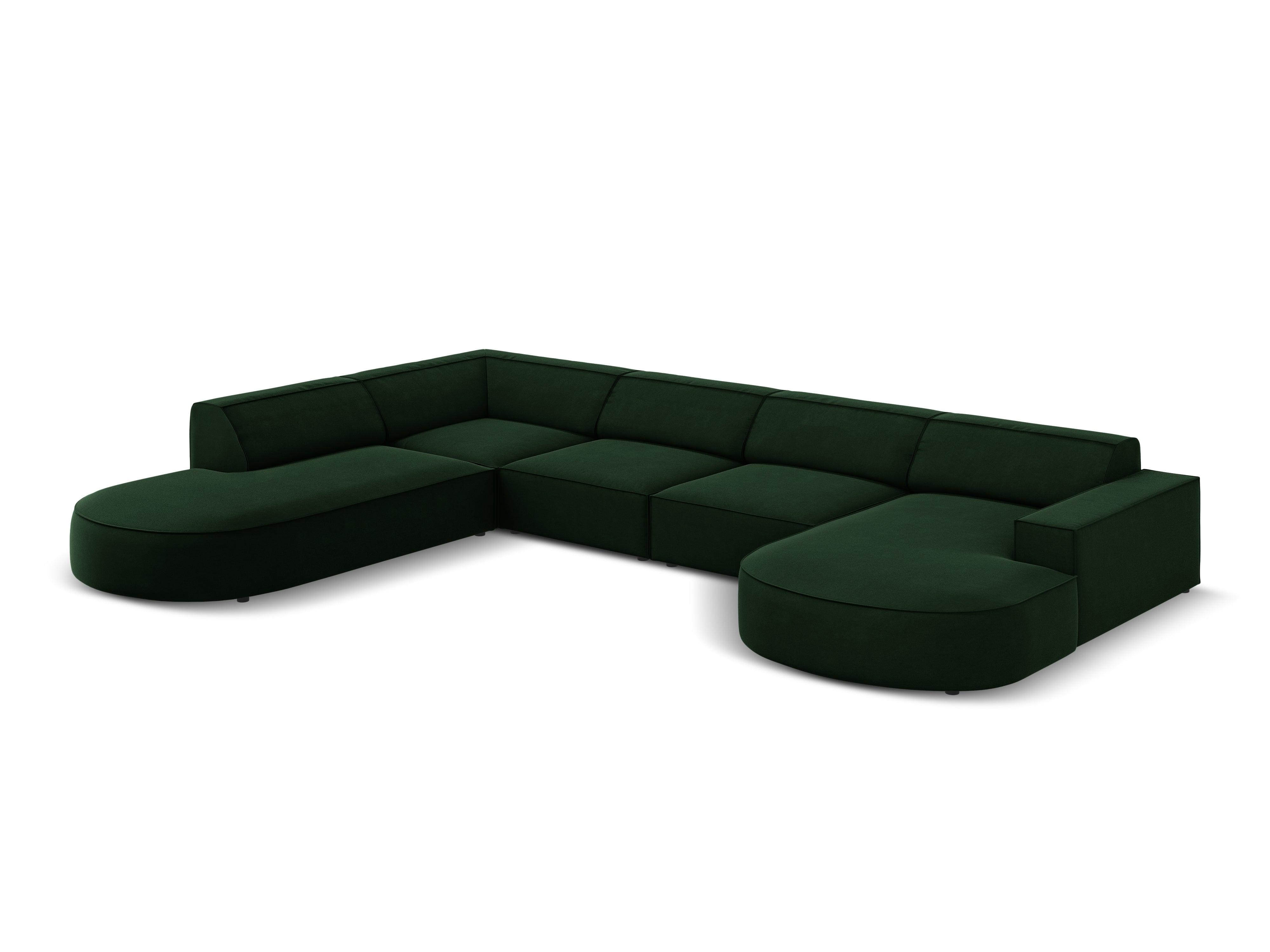 Sofa panoramiczna aksamitna lewostronna okrągła JODIE butelkowa zieleń Micadoni    Eye on Design