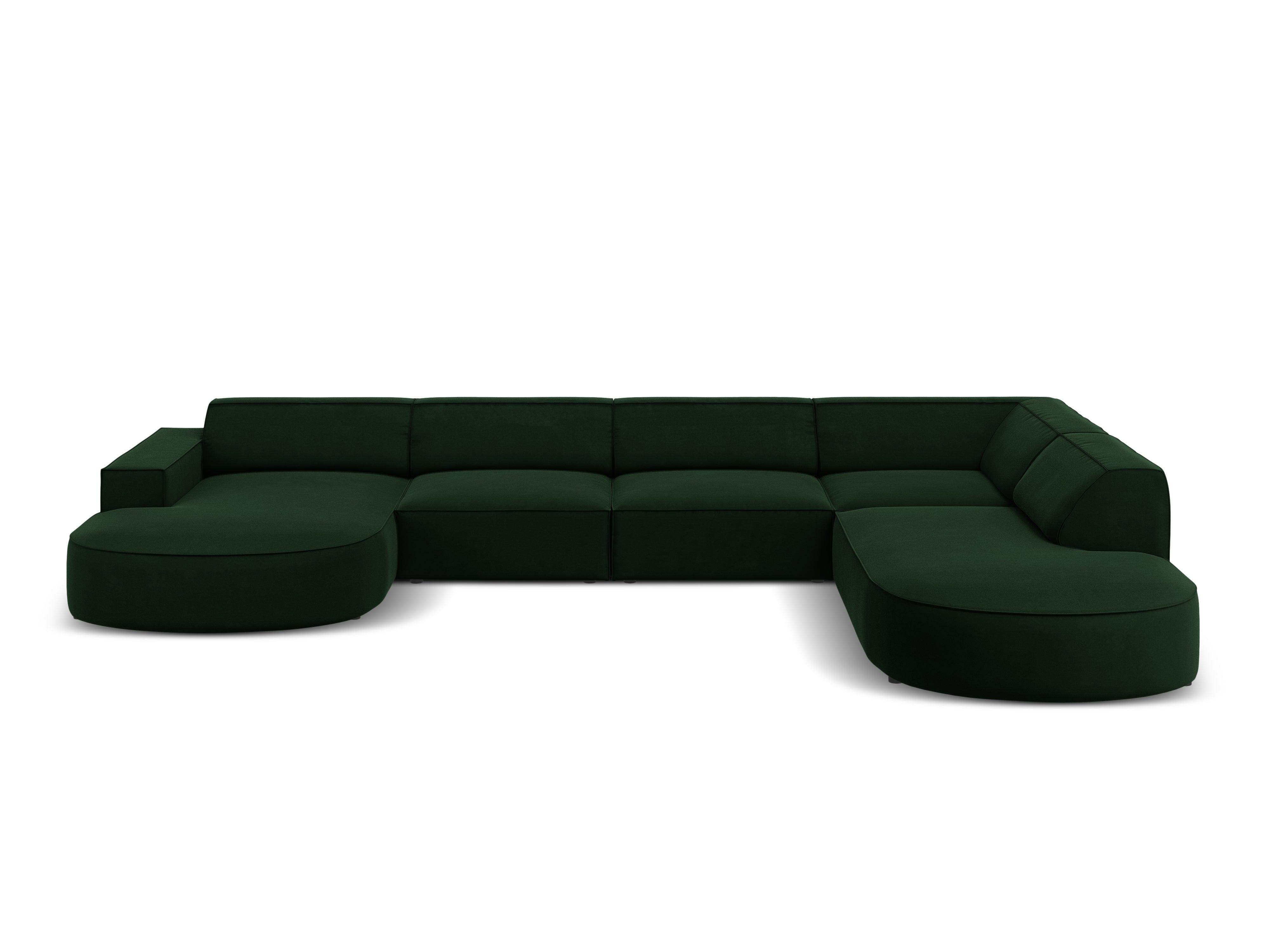 Sofa panoramiczna aksamitna prawostronna okrągła JODIE butelkowa zieleń Micadoni    Eye on Design