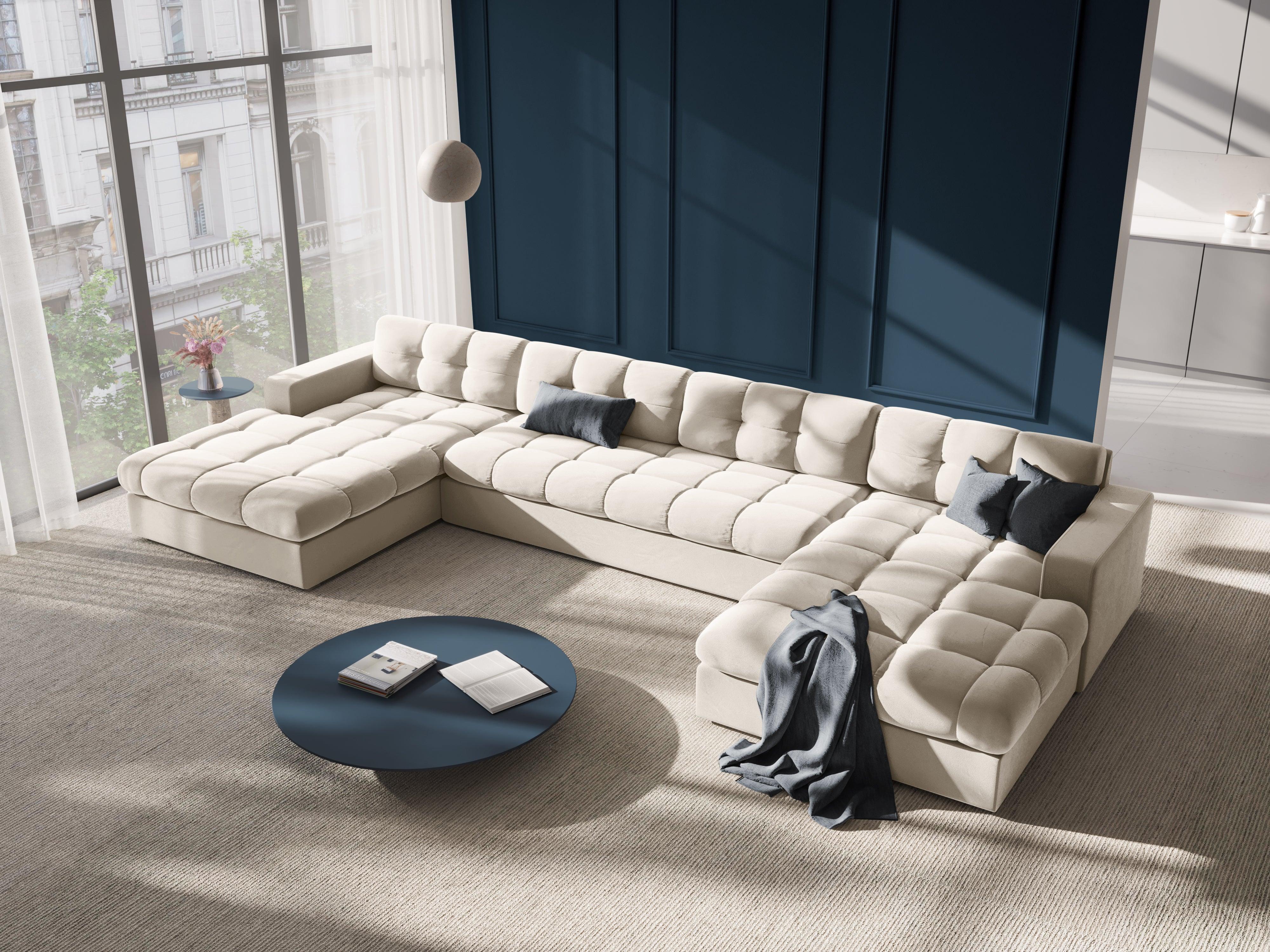 Velvet Panoramic Sofa, "Justin", 5 Seats, 294x160x72
Made in Europe, Micadoni, Eye on Design