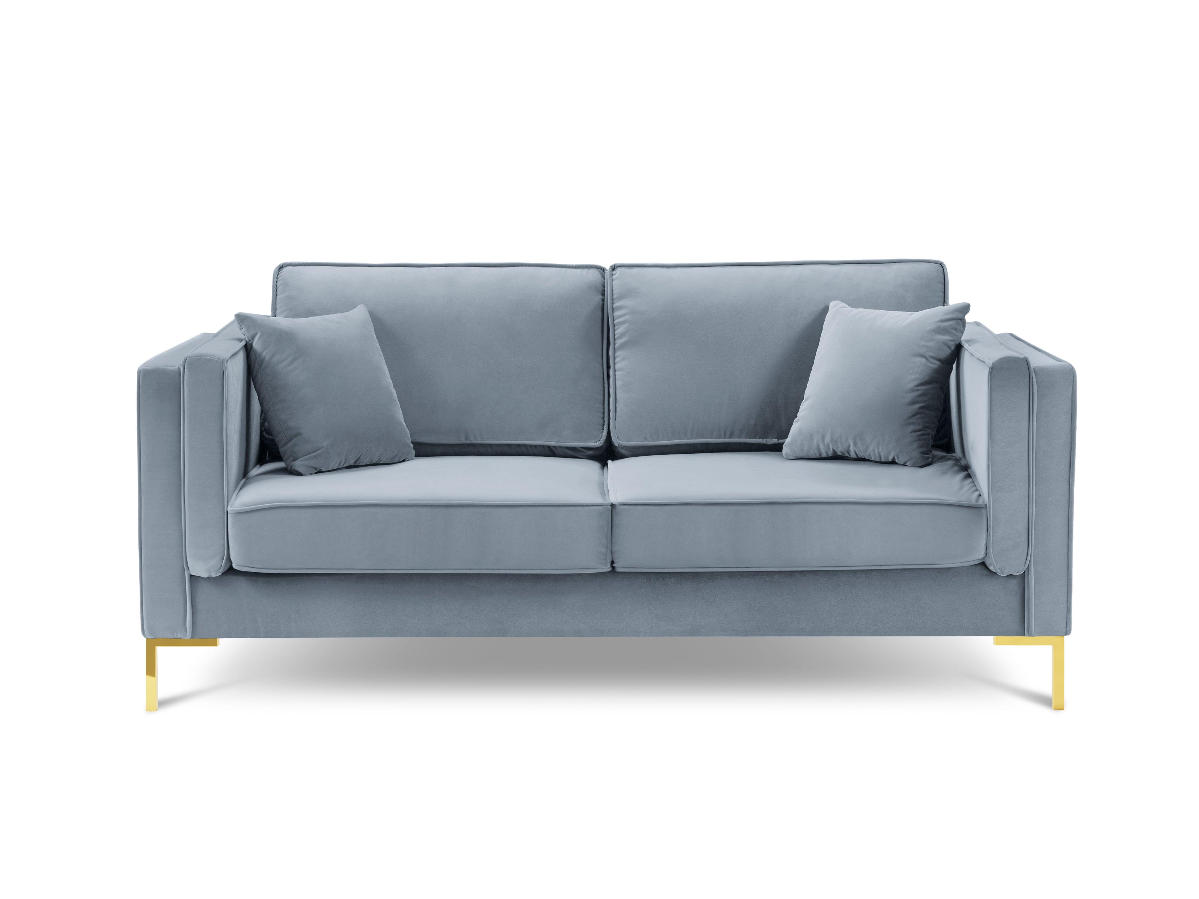 Sofa aksamitna 2-osobowa LUIS jasnoniebieski ze złotą podstawą Milo Casa    Eye on Design