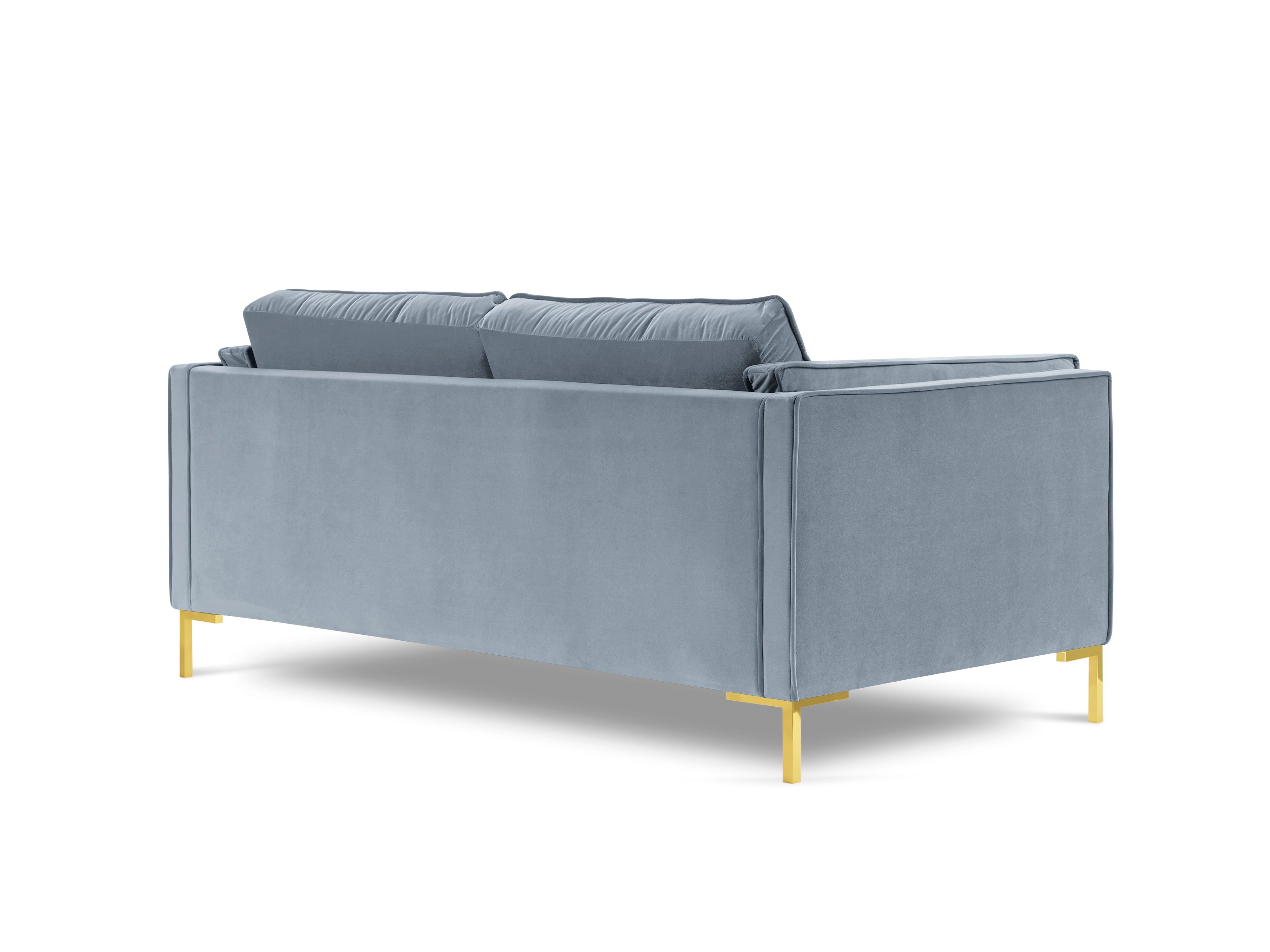 Sofa aksamitna 2-osobowa LUIS jasnoniebieski ze złotą podstawą Milo Casa    Eye on Design