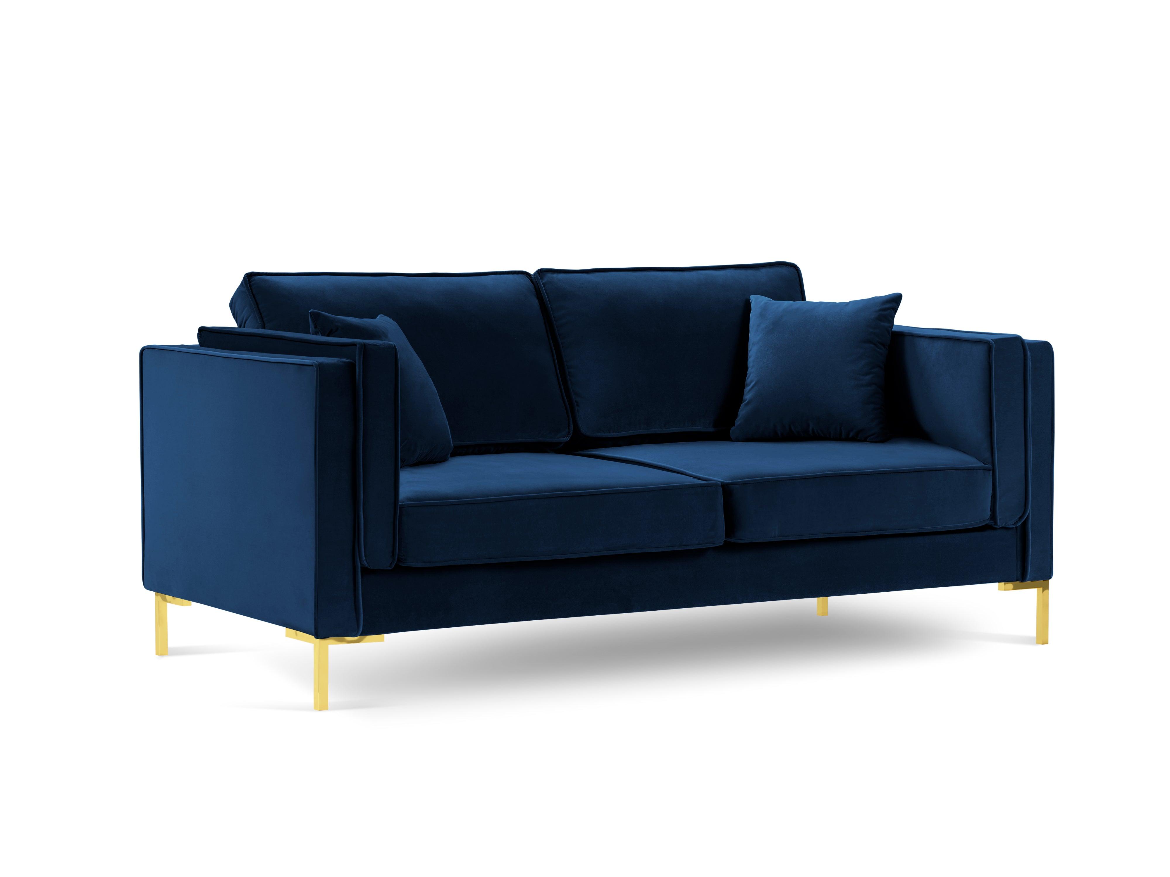 Sofa aksamitna 2-osobowa LUIS granat królewski ze złotą podstawą, Milo Casa, Eye on Design