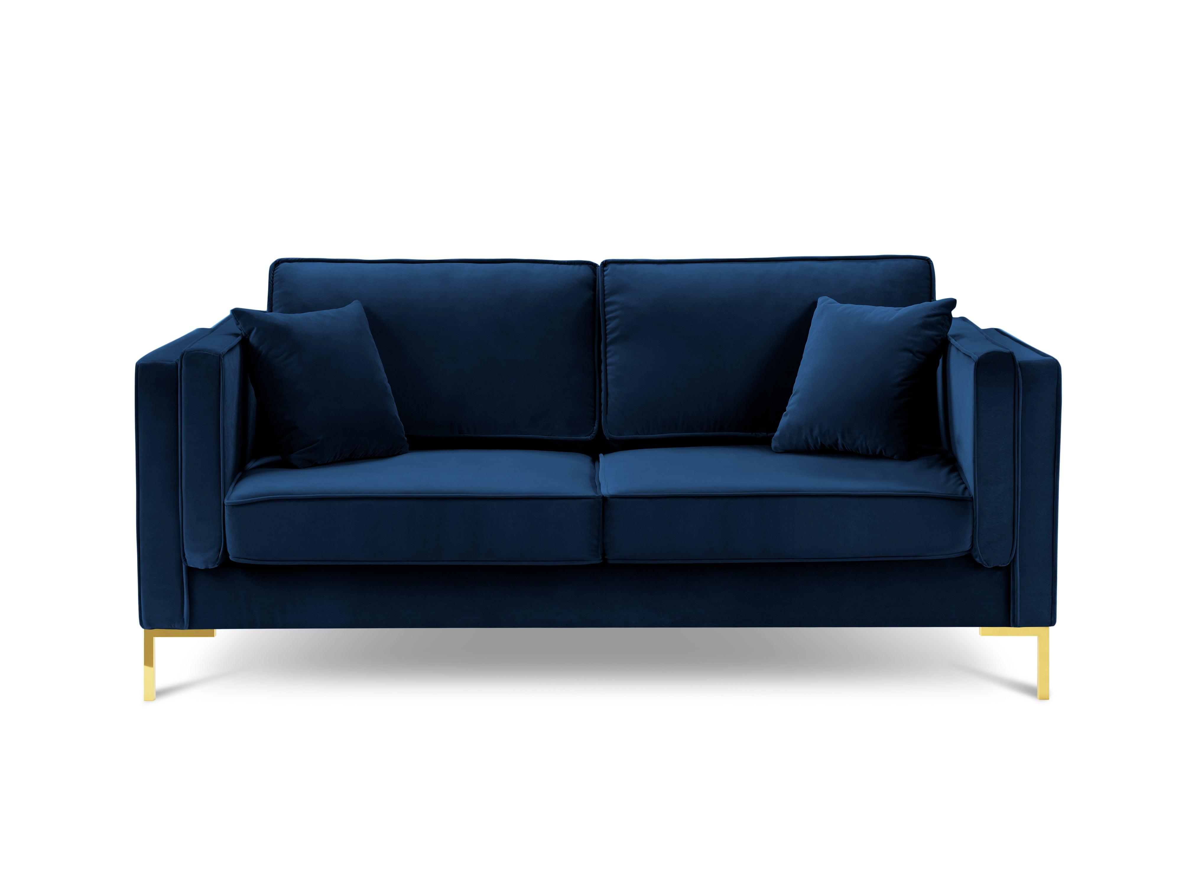 Sofa aksamitna 2-osobowa LUIS granat królewski ze złotą podstawą, Milo Casa, Eye on Design