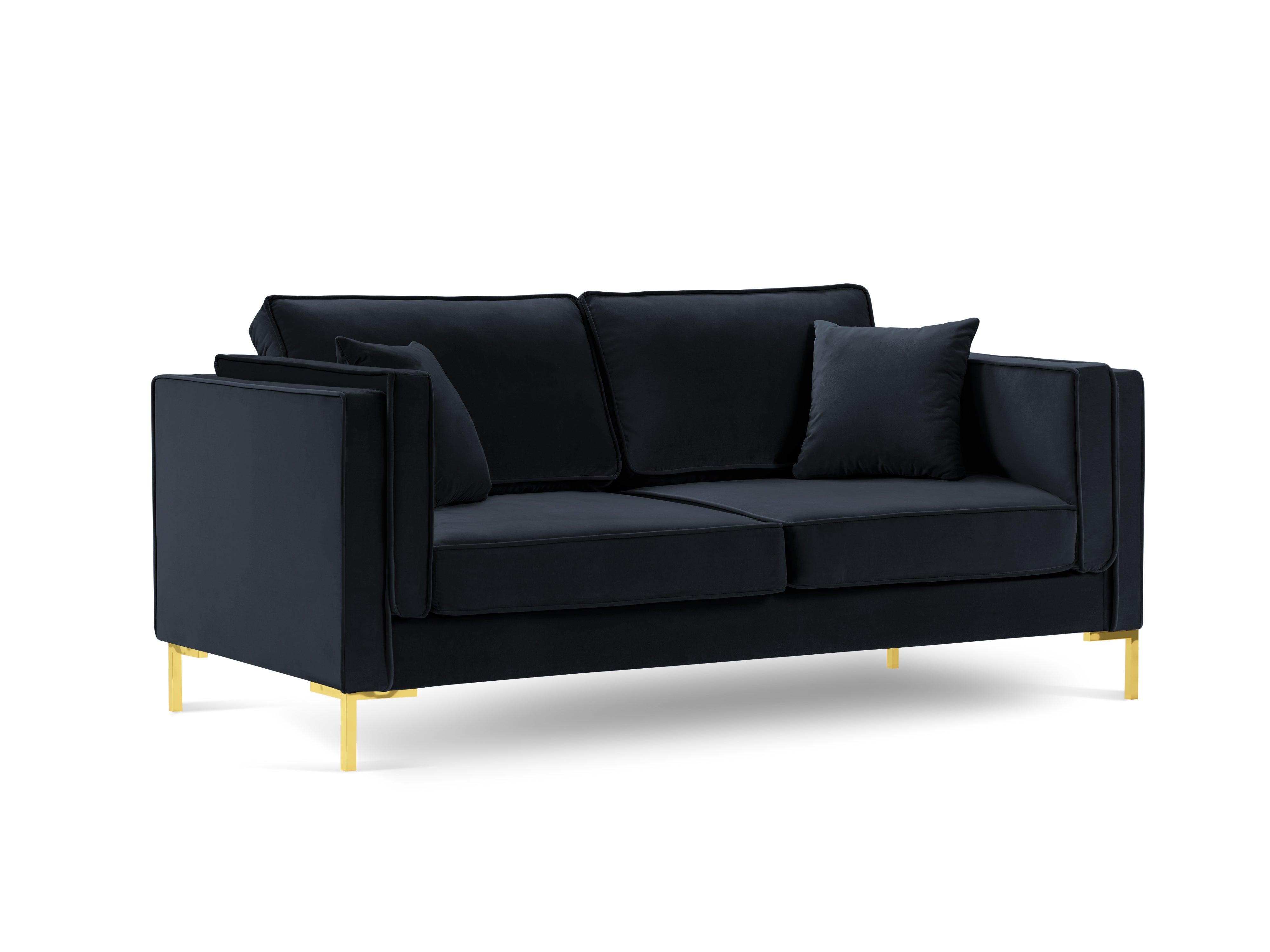 Sofa aksamitna 2-osobowa LUIS ciemnoniebieski ze złotą podstawą Milo Casa    Eye on Design