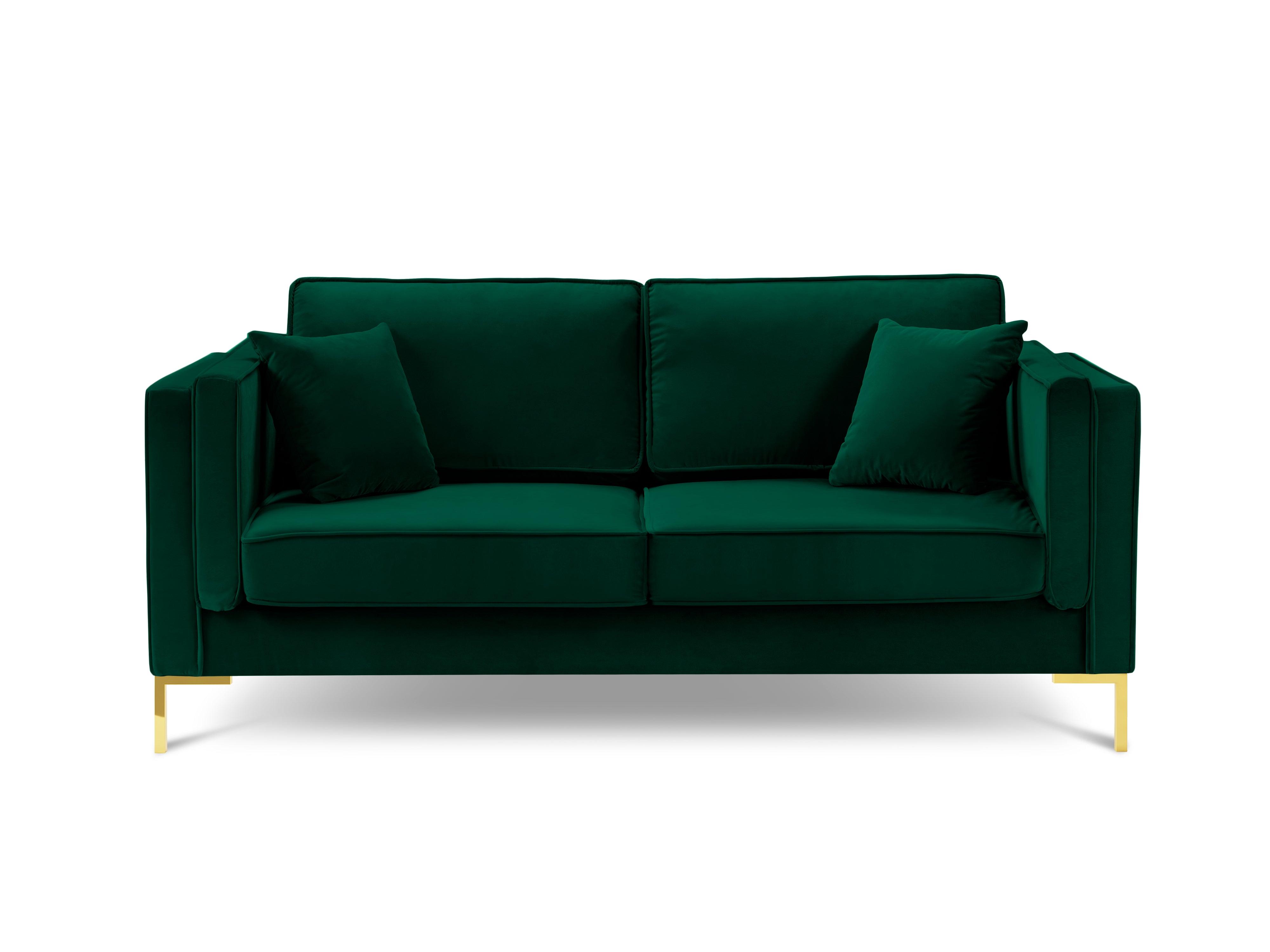 Sofa aksamitna 2-osobowa LUIS zieleń butelkowa ze złotą podstawą Milo Casa    Eye on Design