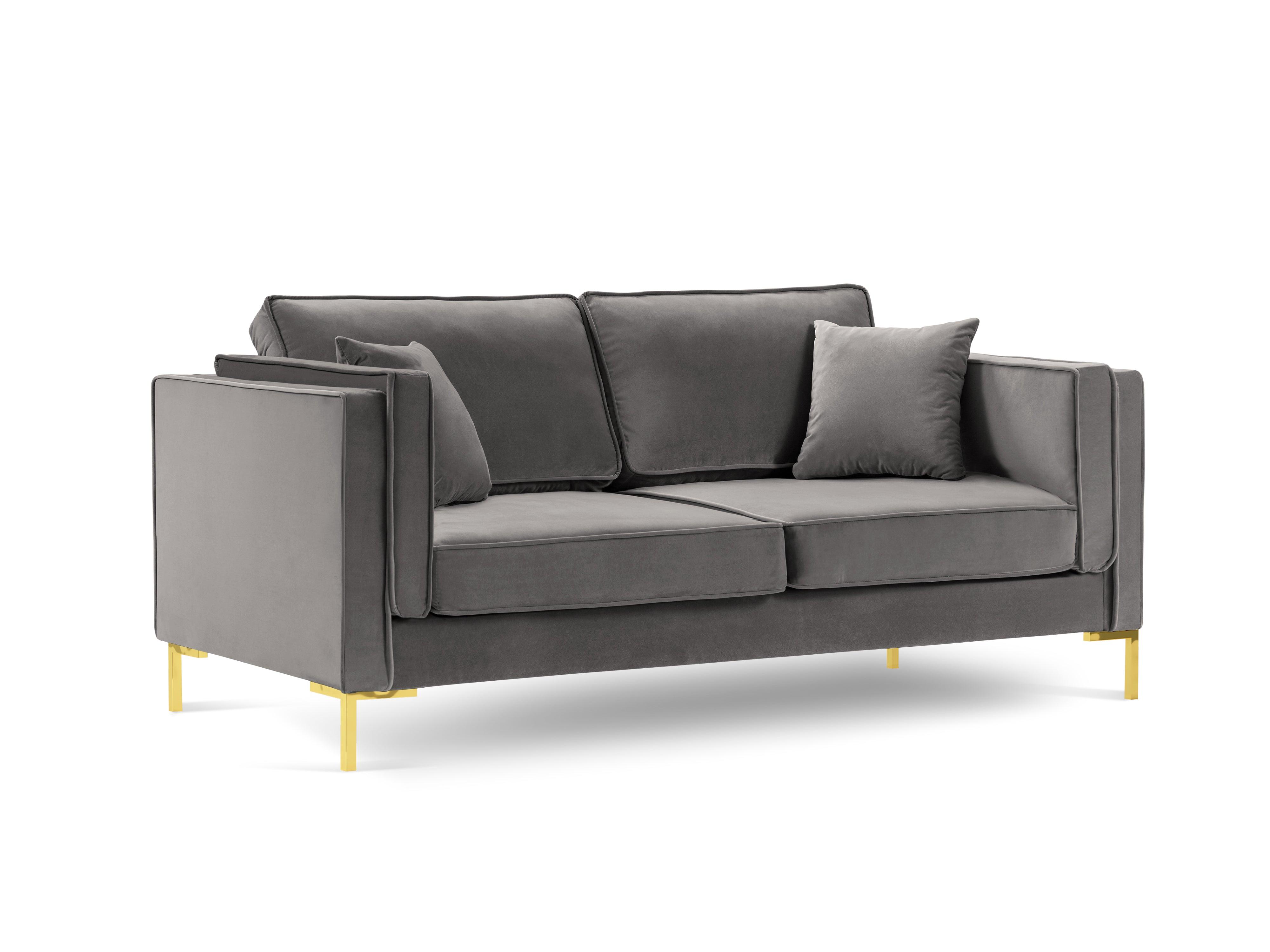 Sofa aksamitna 2-osobowa LUIS jasnoszary ze złotą podstawą Milo Casa    Eye on Design
