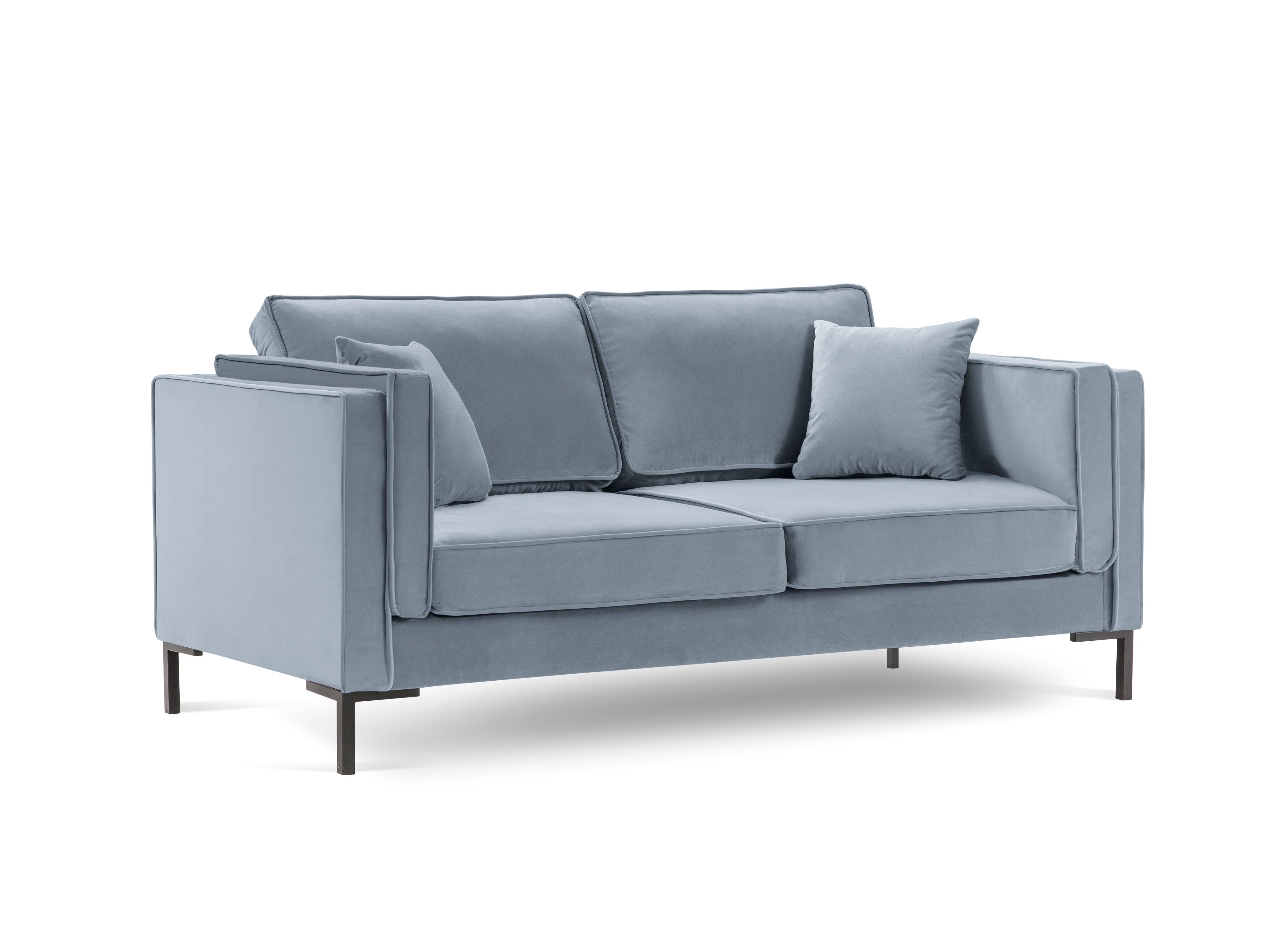 Sofa aksamitna 2-osobowa LUIS jasnoniebieski z czarną podstawą Milo Casa    Eye on Design