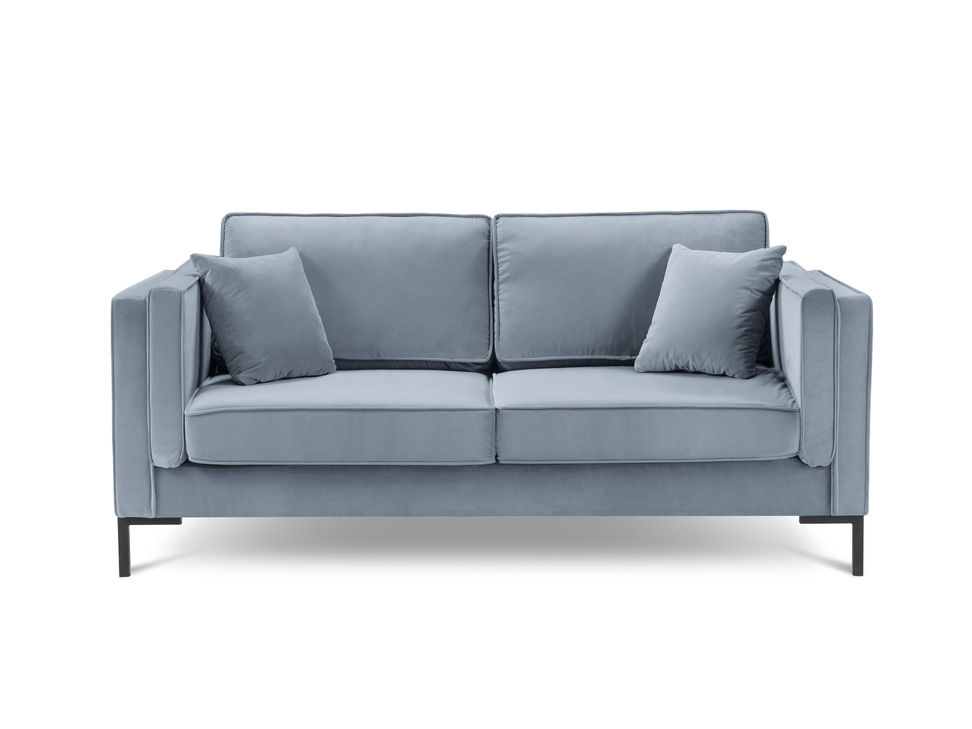 Sofa aksamitna 2-osobowa LUIS jasnoniebieski z czarną podstawą Milo Casa    Eye on Design