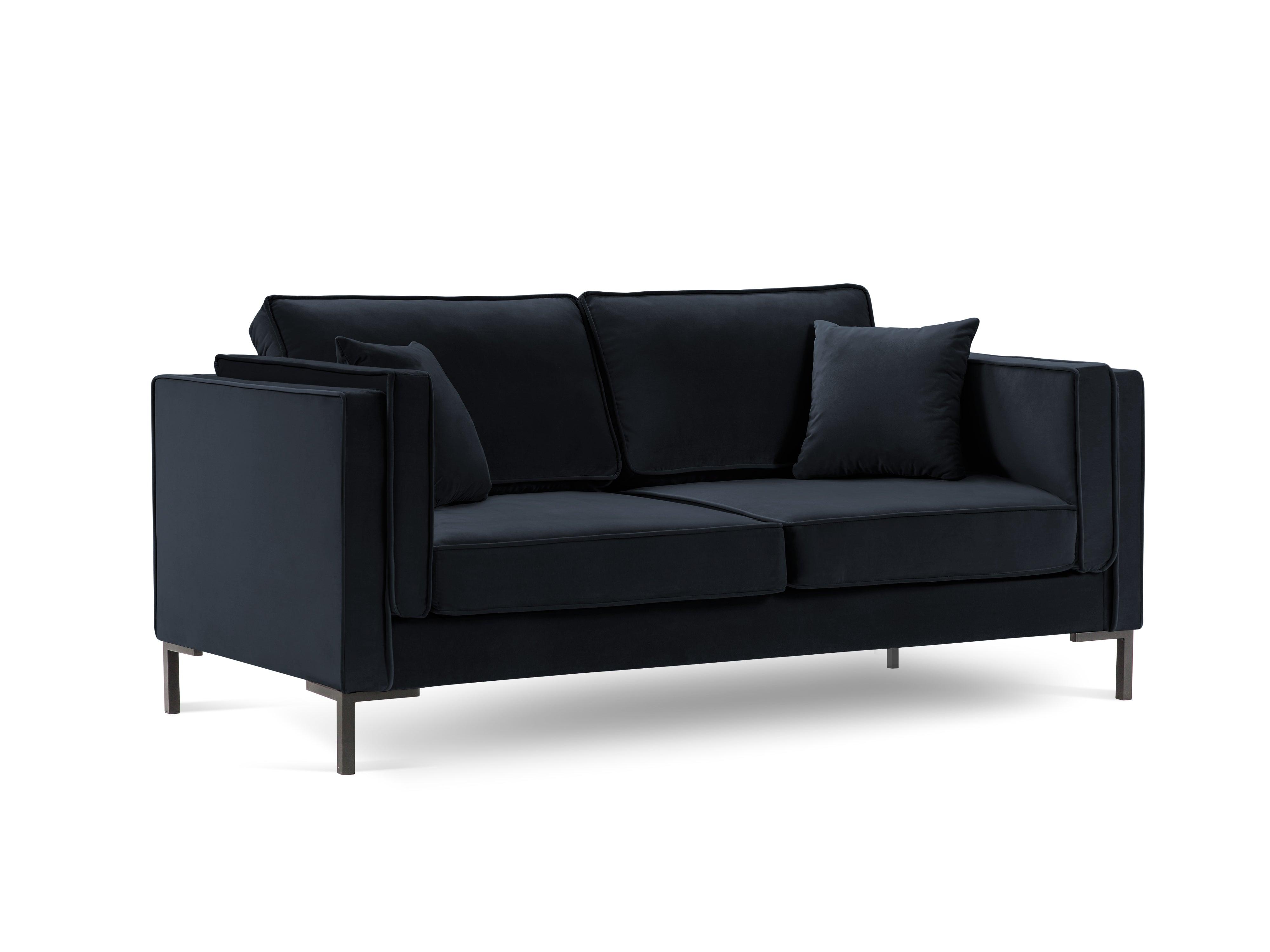 Sofa aksamitna 2-osobowa LUIS ciemnoniebieski z czarną podstawą Milo Casa    Eye on Design