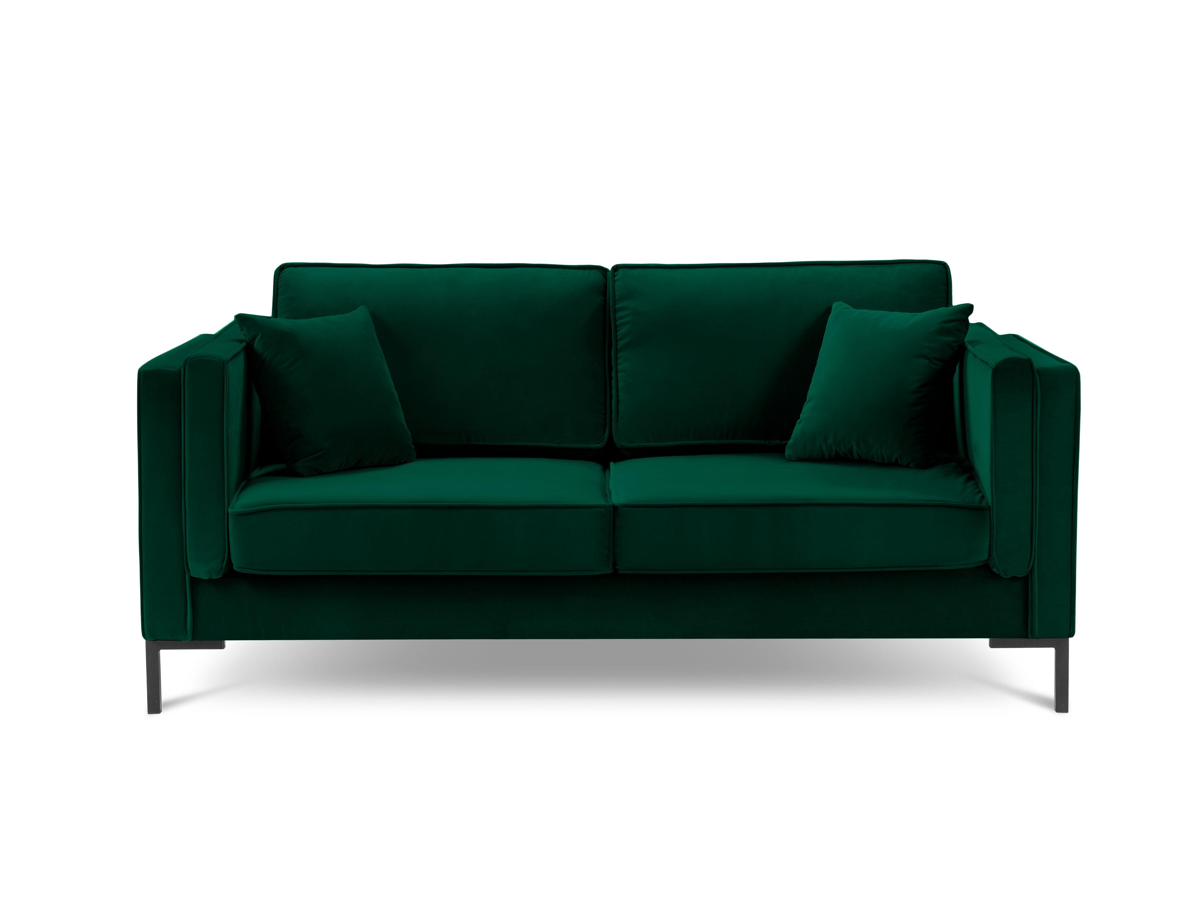 Sofa aksamitna 2-osobowa LUIS zieleń butelkowa z czarną podstawą Milo Casa    Eye on Design