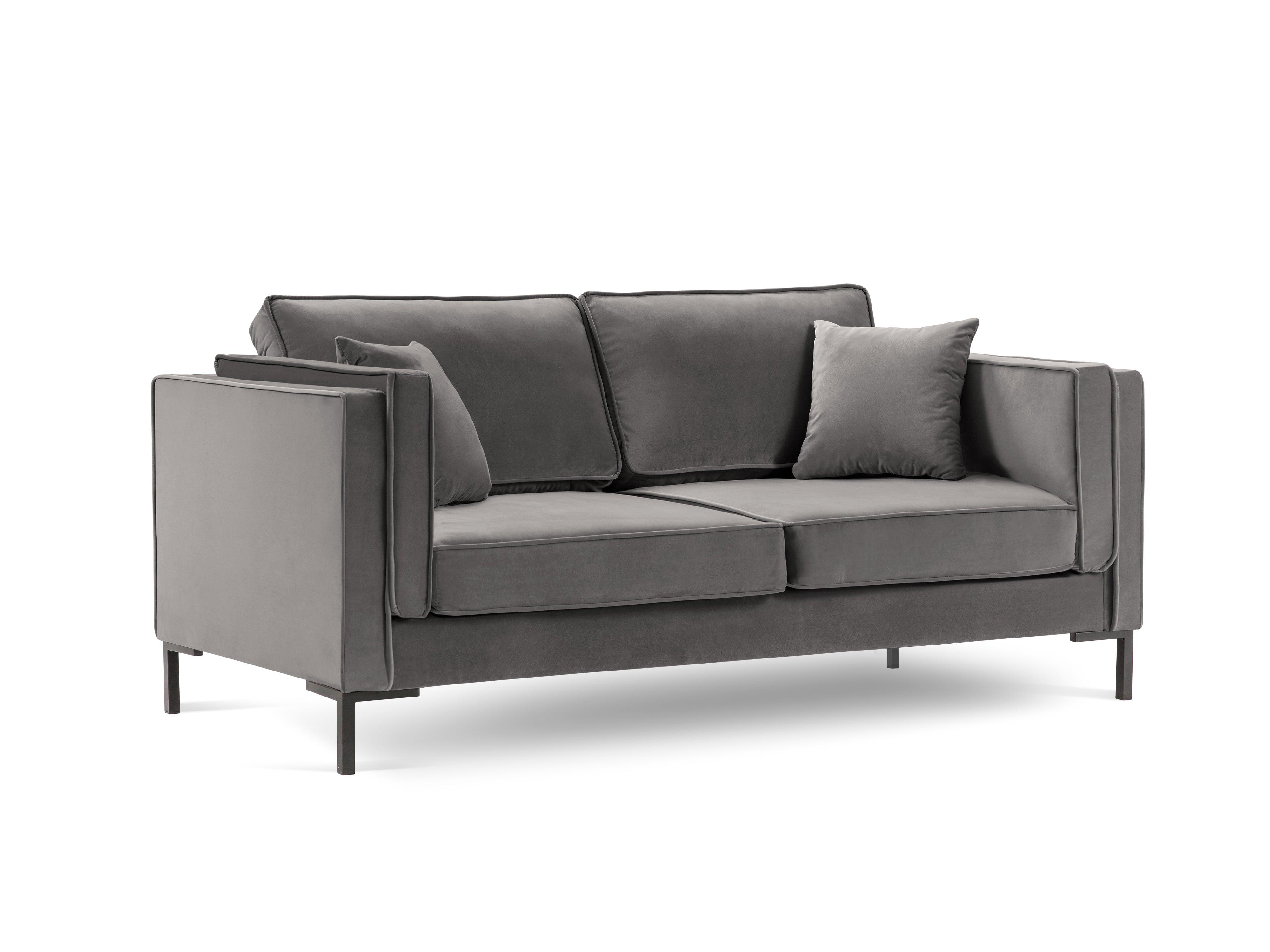 Sofa aksamitna 2-osobowa LUIS jasnoszary z czarną podstawą Milo Casa    Eye on Design