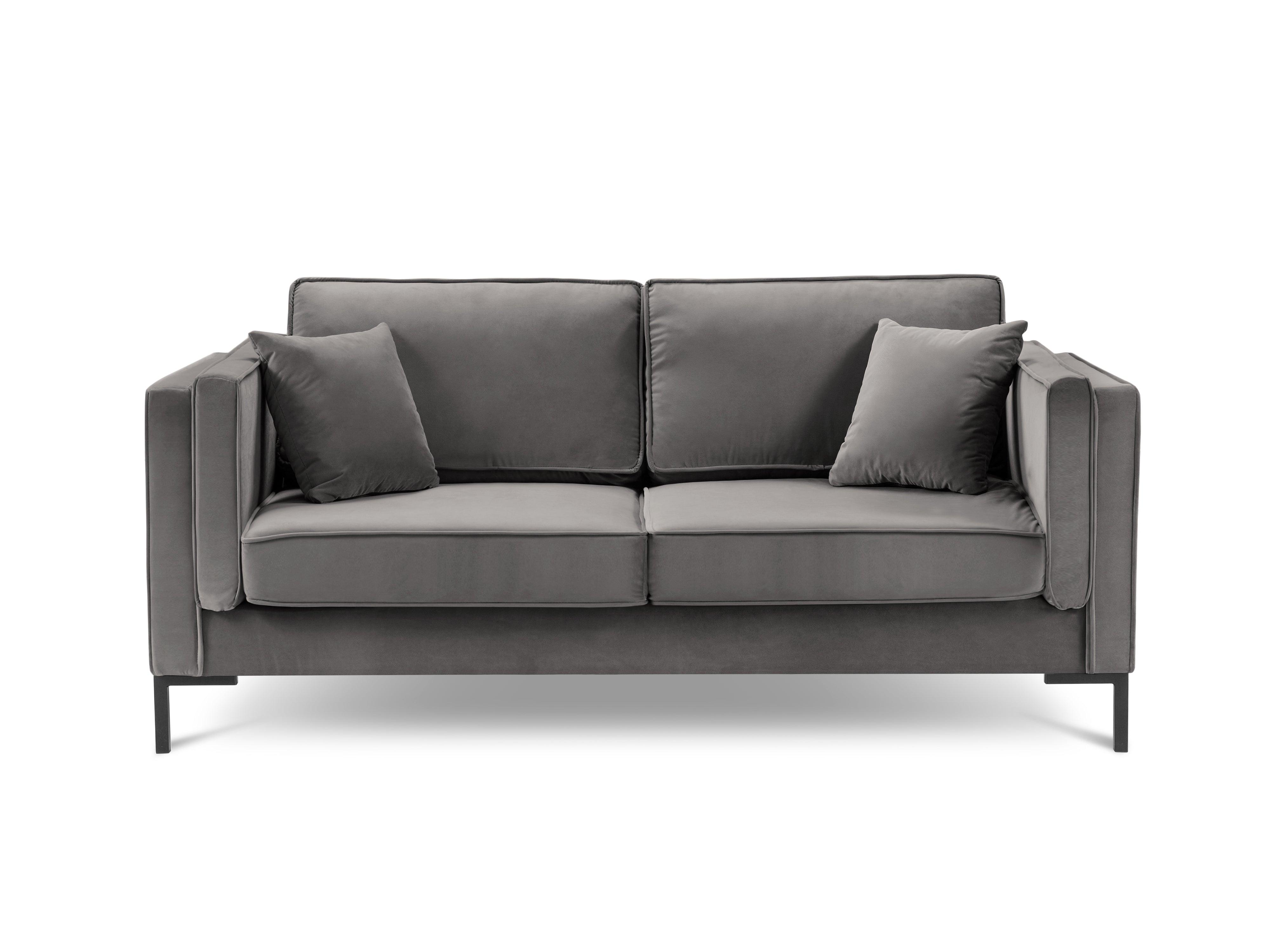Sofa aksamitna 2-osobowa LUIS jasnoszary z czarną podstawą Milo Casa    Eye on Design