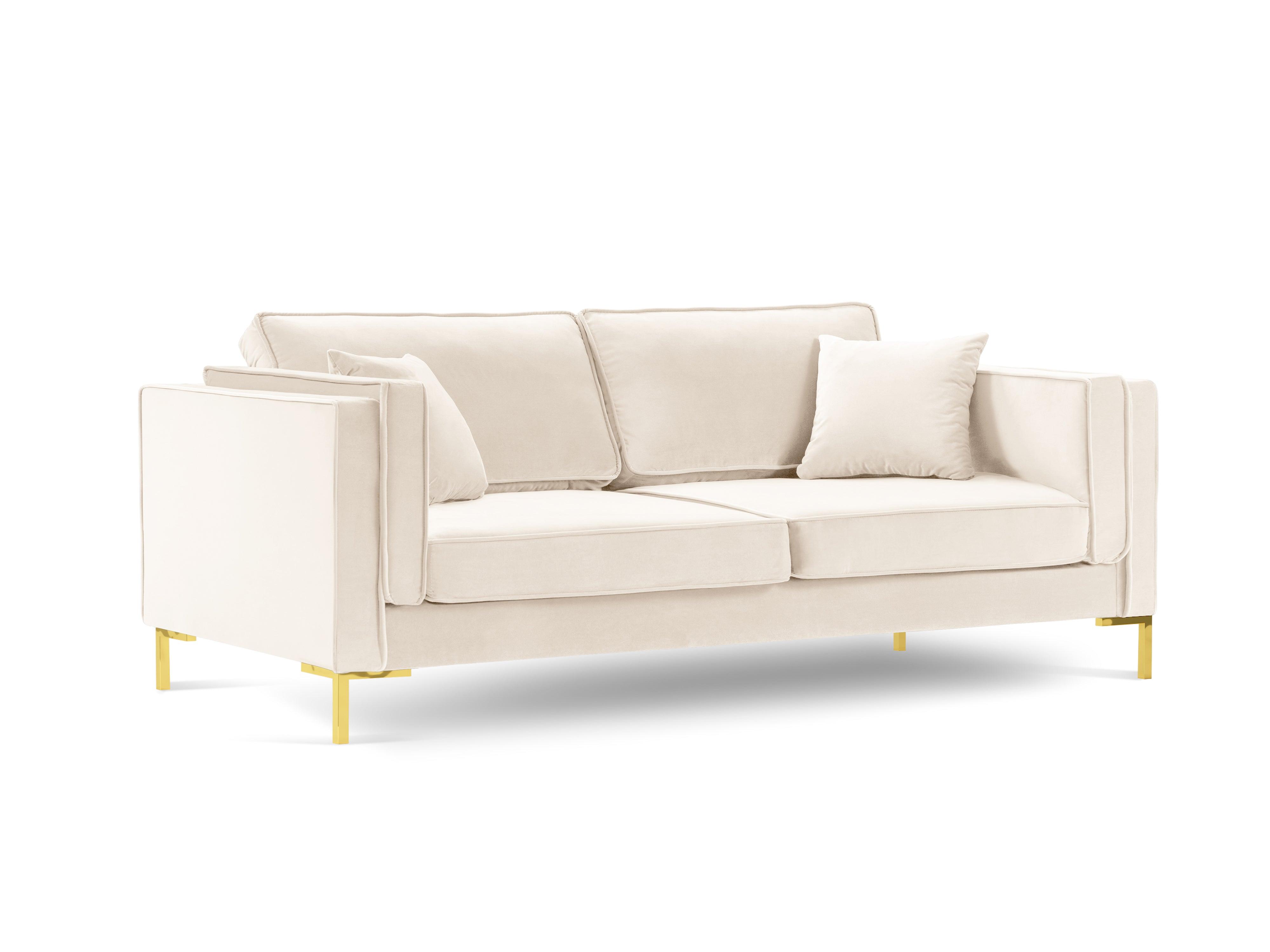 Sofa aksamitna 3-osobowa LUIS beżowy ze złotą podstawą Milo Casa    Eye on Design